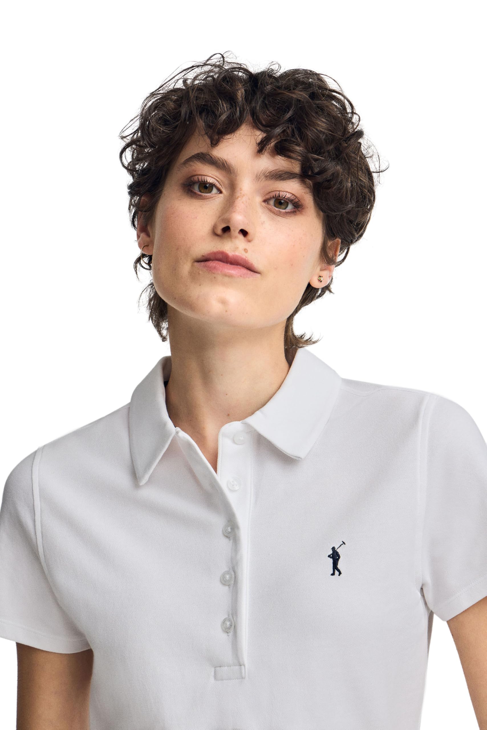 Polo Club Polo Femme à Cinq Boutons, avec Broderie 100% Coton
