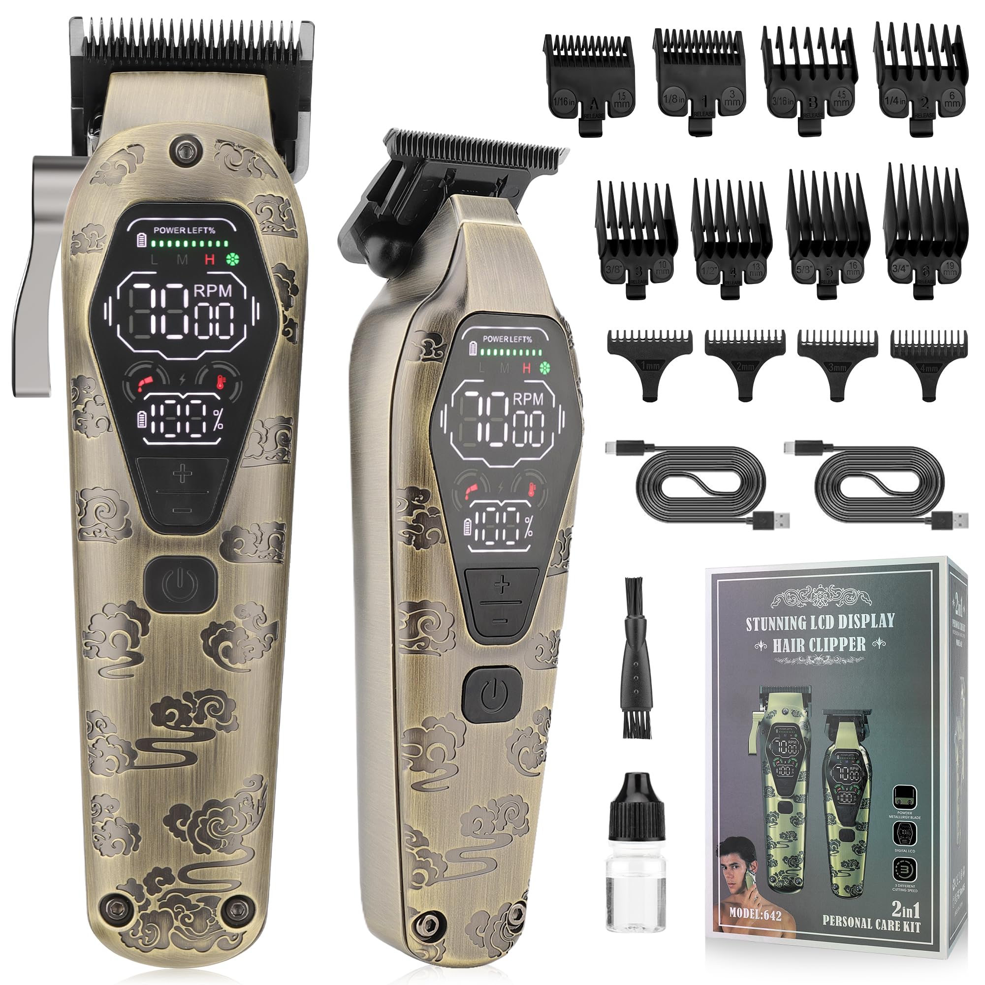 Karrte Professional Hair Clippers and Trimmer Set, 2 in 1 Hair Clippers for Men, Pro Clipper, T-Shaper Trimmer, Cordless Clippers and Grooming Set, Hair Cutting Kit for Gift