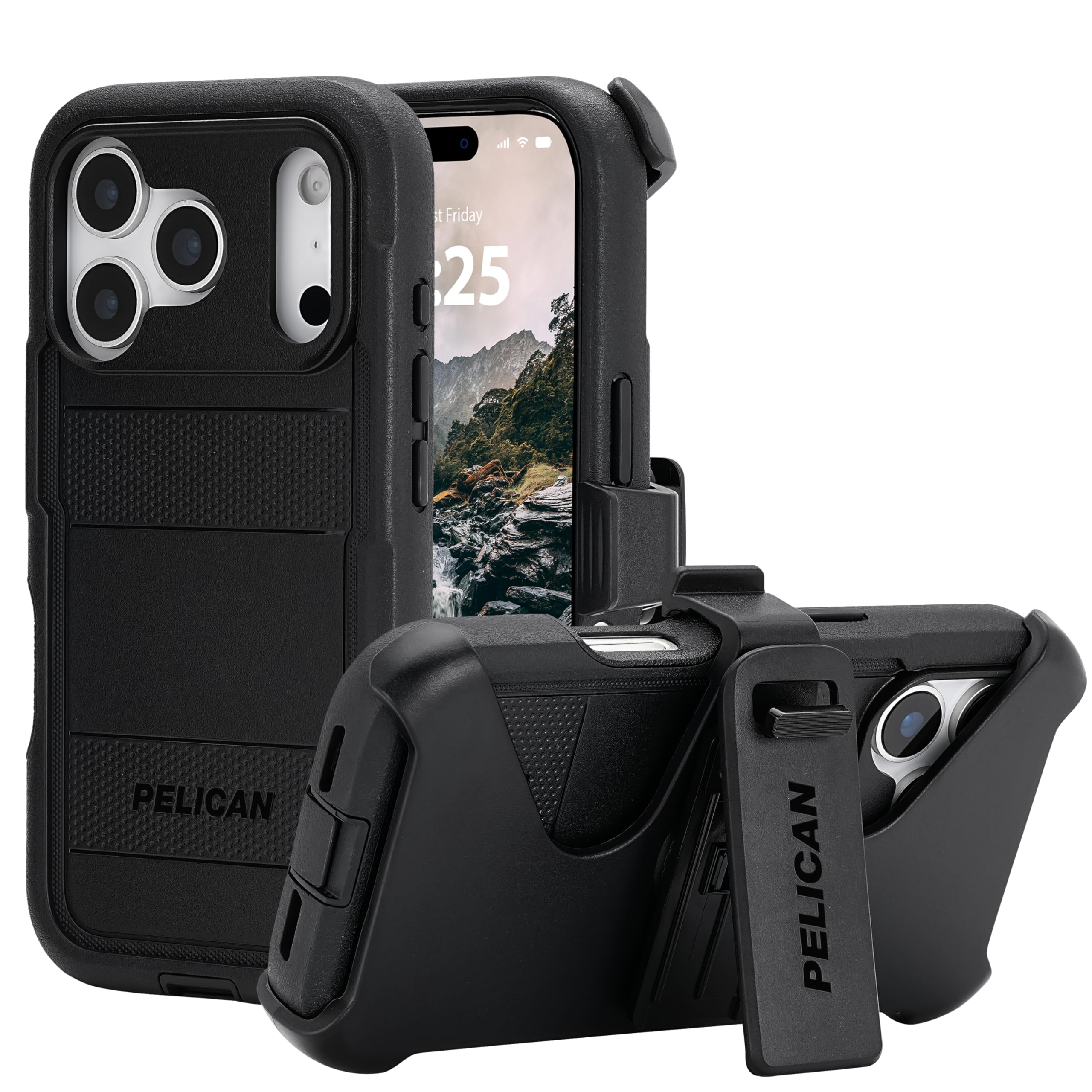 Pelican Voyager iPhone 17 Pro Case [Compatible with MagSafe] Rugged Phone Case w/ 24ft Military-Grade Drop Protection - Heavy Duty Phone Cover w/Belt Clip Holster for iPhone 17 Pro - Black
