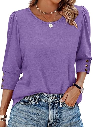 Womens Tops 3/4 Sleeve with Buttons Dressy Casual Blouses Summer