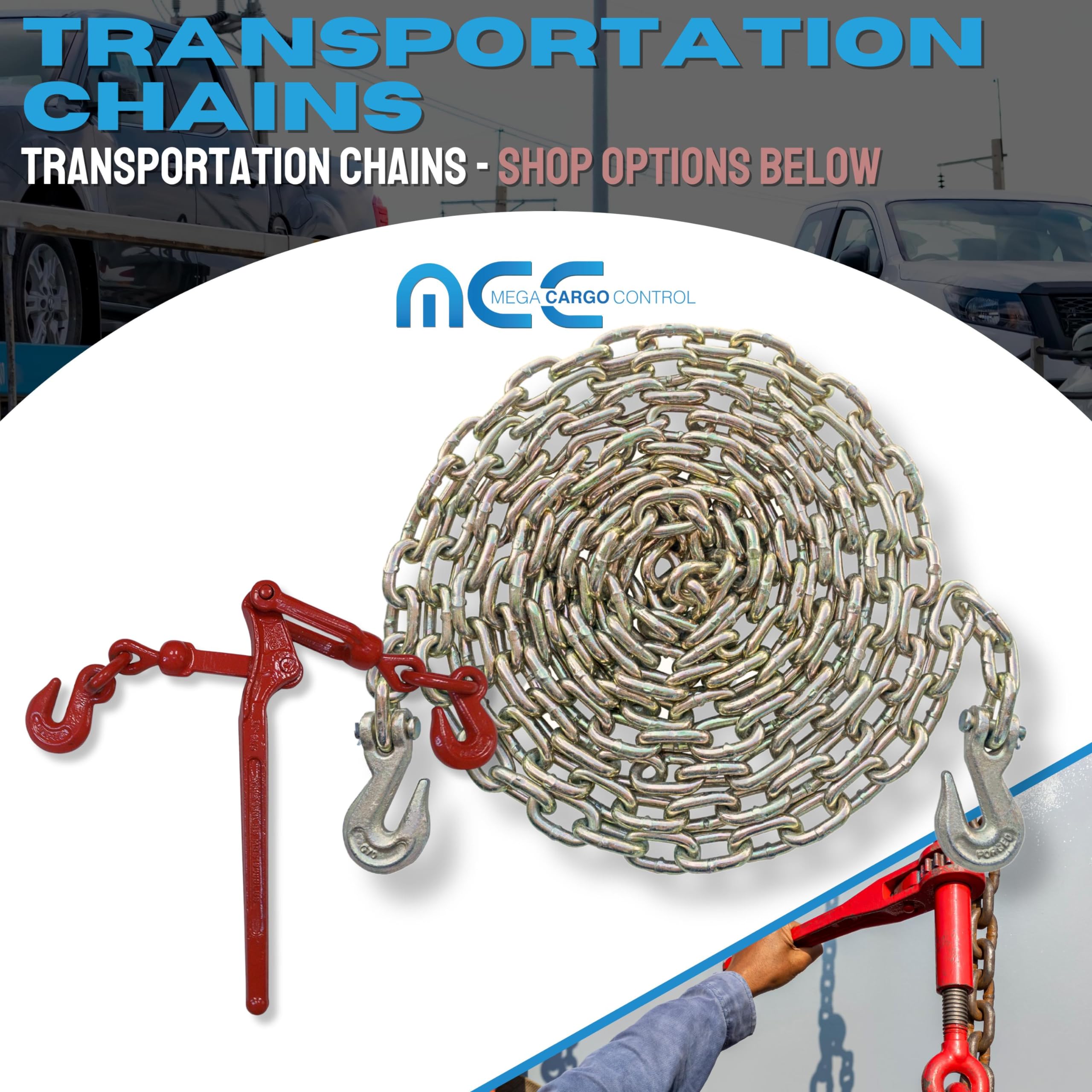 Amazon.com: Mega Cargo Control 槓桿鏈條活頁夾附抓鉤| 3/8 英吋- 1/2 英吋|  適用於平床、卡車、拖車、農場、建築重型(10 入) : 工業與科學