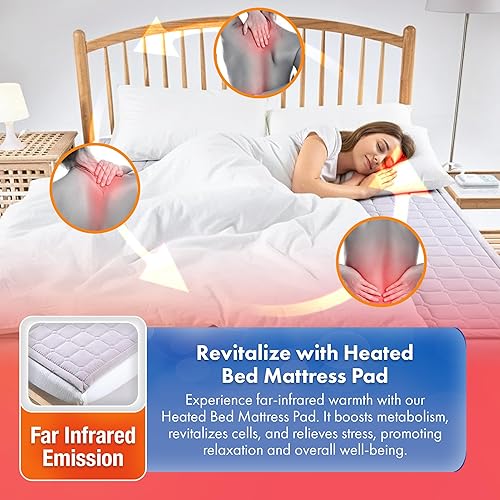 Miniatura 7 de Protector de colchón con calefacción – Calentador de cama con 5 ajustes de calor, apagado automático de 15 horas, Tencel y microfibra,