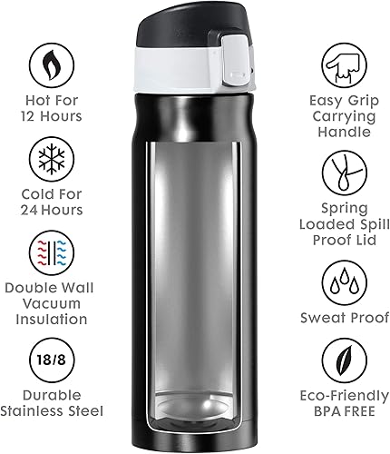 Miniatura 4 de OGGI Caliber - Botella de agua de viaje de acero inoxidable, taza de café aislada, botella de agua de metal, botella deportiva, botella de agua