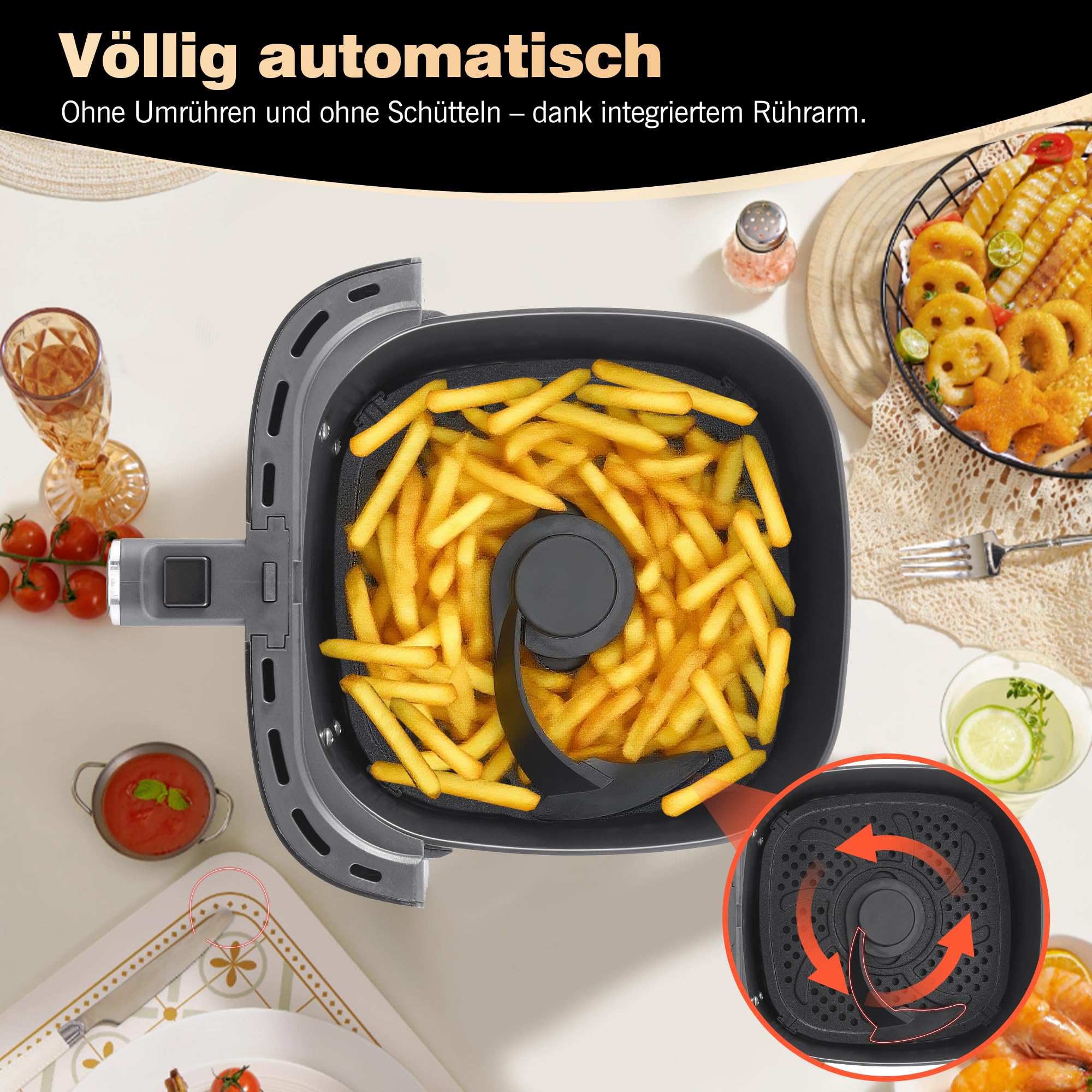 KEINVE Airfryer Heißluftfritteuse, 8-in-1 Air Fryer XXL 5L, Heissluftfritteuse mit Sichtfenster & Shake-Reminder