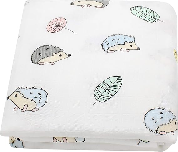 Lebze Nursery,Bedding,Blankets & Swaddlers,Swaddles LifeTree Baby Muslin Cloth - Bamboo Cotton Newborn Swaddle Blankets Large 120 x 120cm, Baby Muslin Blanket for Boys & Girls - Hedgehog Print