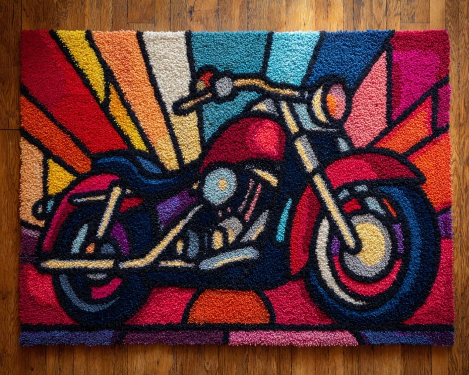 Wallphantom Latch Hook Kits Rugs,Retro Motorcycles,Latch Hook Rug Kits for Adults Beginners,DIY Crochet Set,Tapestry Making Kit,Embroidery Sofa Cushion Carpet,55x75cm