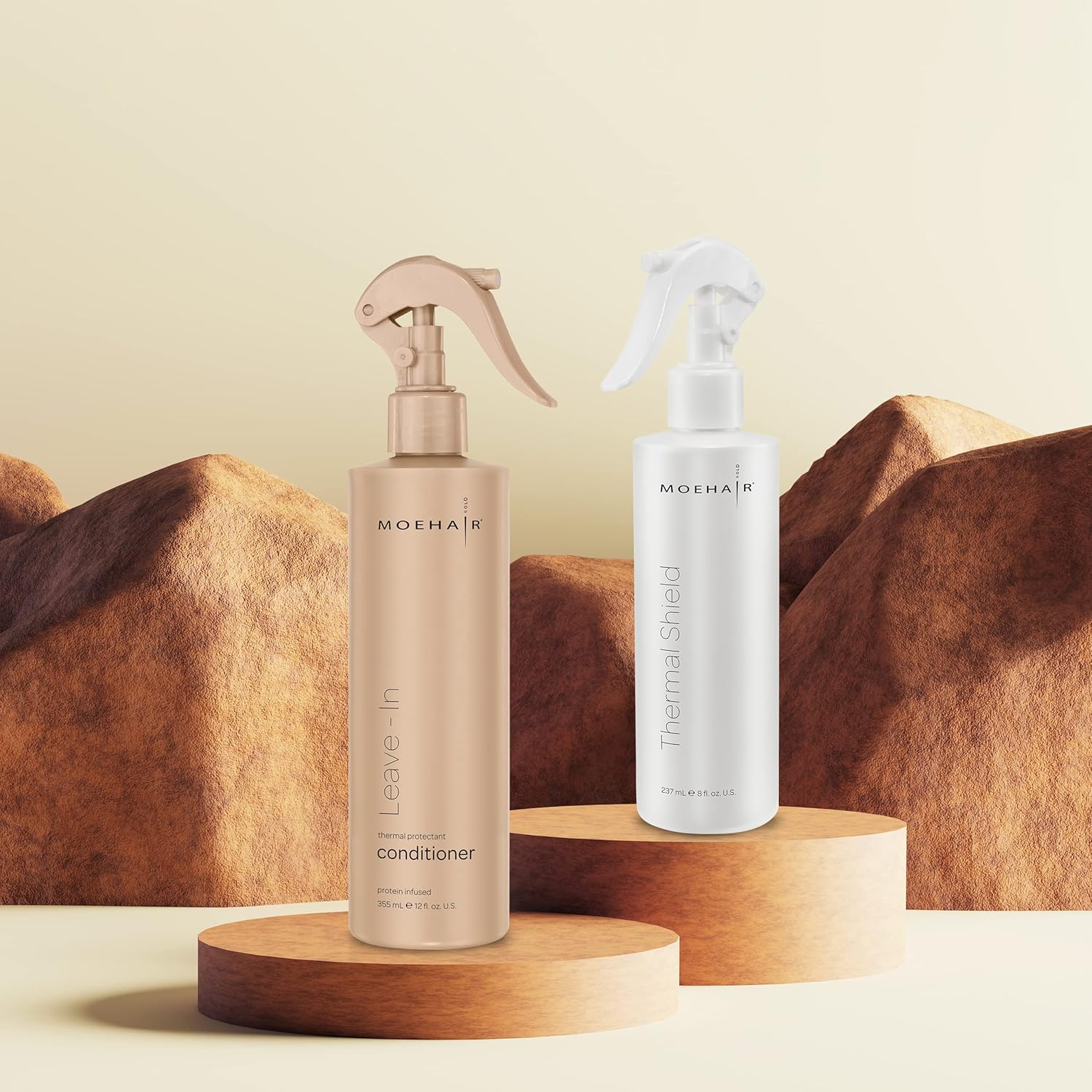 MOEHAIR Heat Protectant Spray (8 Fl. Oz) and Leave-In Conditioner (12 Fl. Oz) | Protects Against Damage and Dullness | Deeply Nourishes, Repairs, and Hydrates Hair | Sulfate and Paraben-Free
