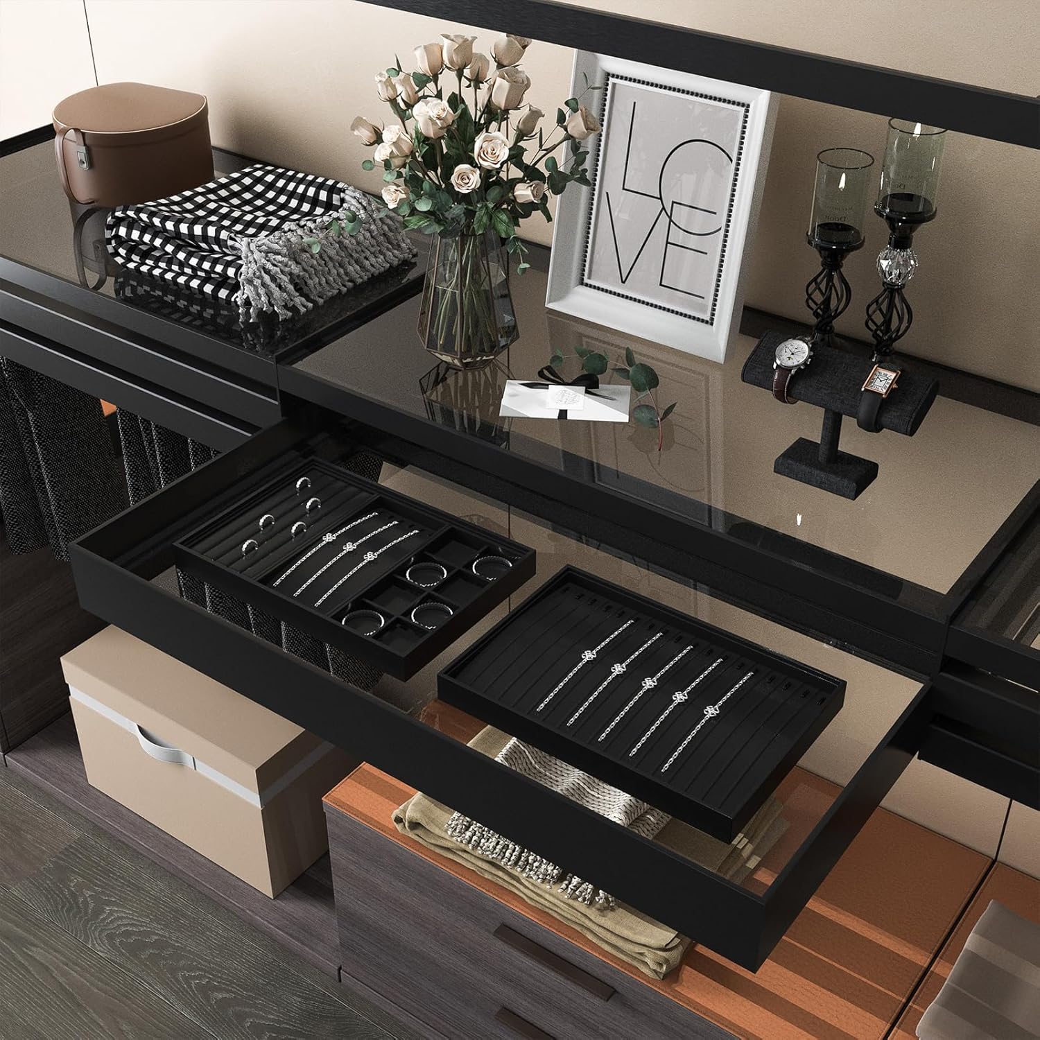 Oirlv Premium Leather Watch Display Stand T-bar Showcase Jewelry Display Holder Home Chain Bracelet Bangle Organizer (Black) - Image 6