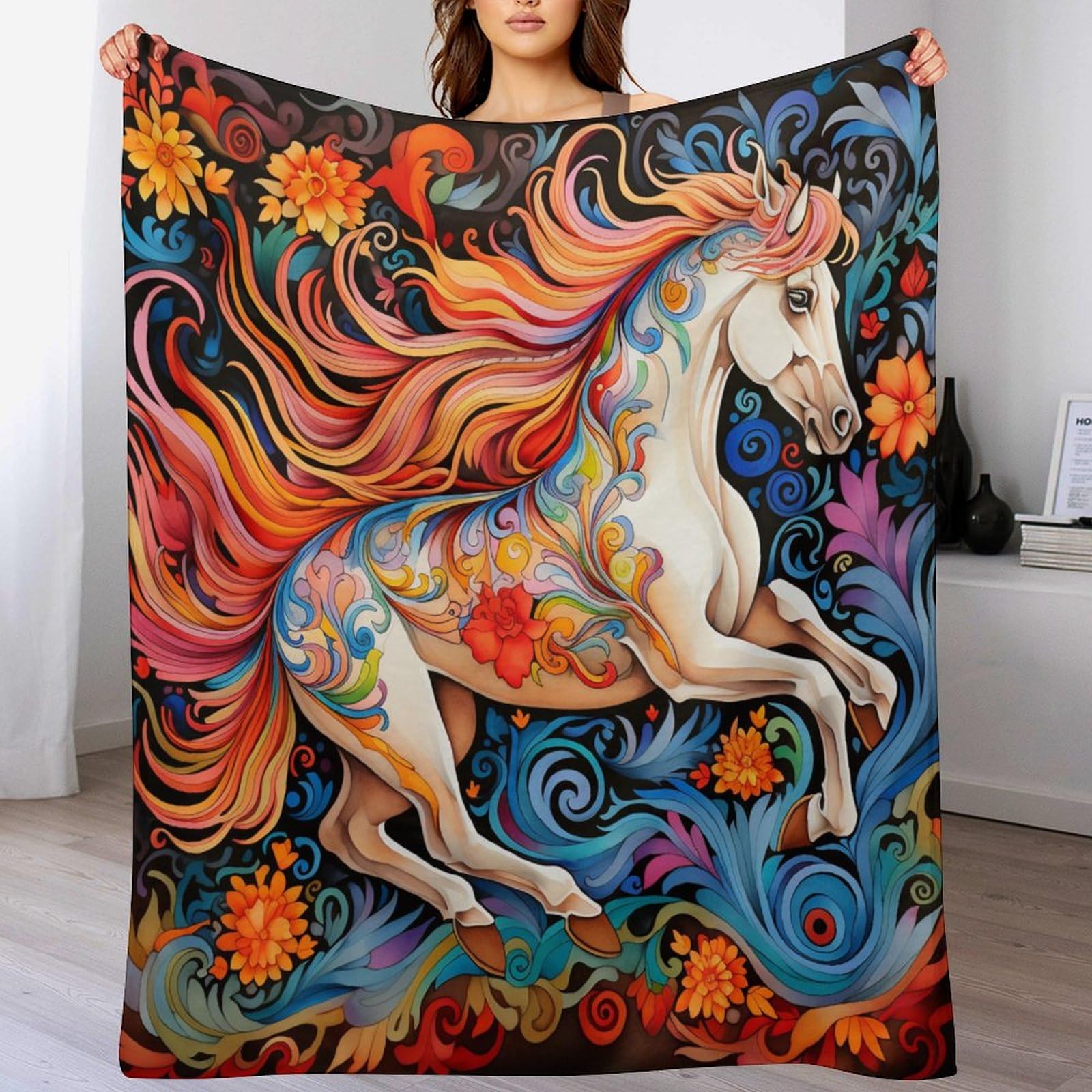Couverture polaire cheval anti-froid en flanelle douce pour grand lit