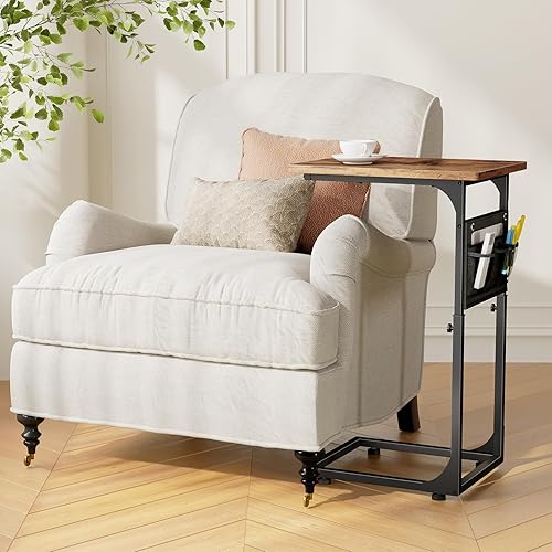Miniatura 7 de Fixwal Mesa auxiliar en forma de C, mesa auxiliar de altura ajustable para sofá, bandeja de TV con bolsa de almacenamiento, deslizable debajo del