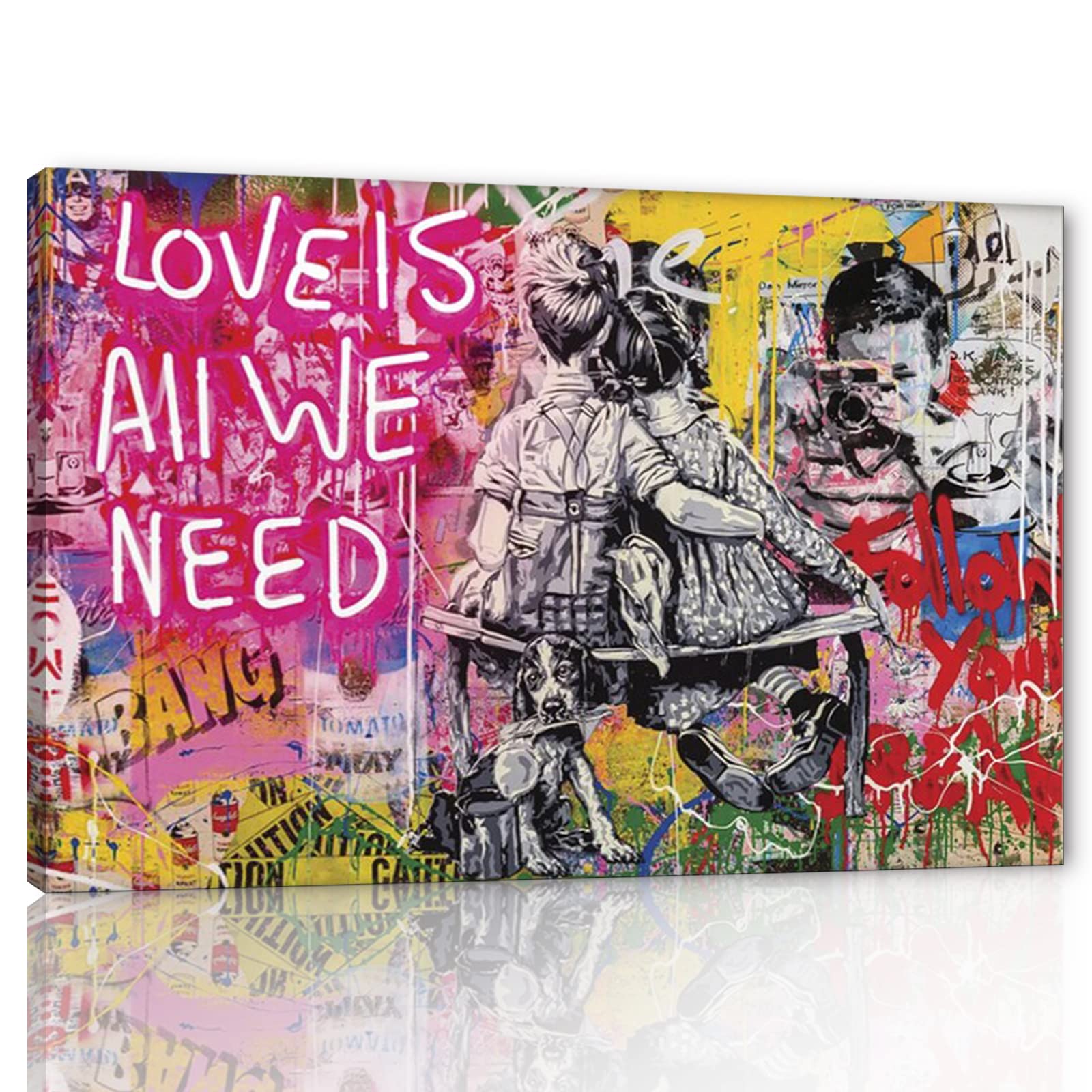 Yatsen Bridge Banksy Pop Street Graffiti Wall Art Love Is All We Need Posters and Prints Abstract Color Graffiti Art Canvas Paintings On The Wall Art Picture Home Decor Easy to Hang(44''W x 28''H)