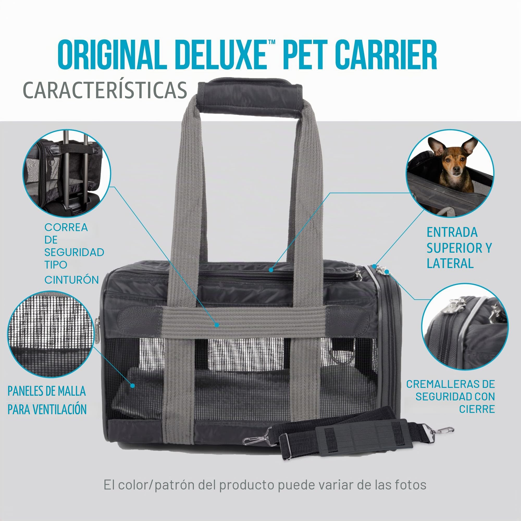 Sherpa Transportador de Mascotas de Viaje Original Gris Carbón Mediano Aprobado por Aerolíneas