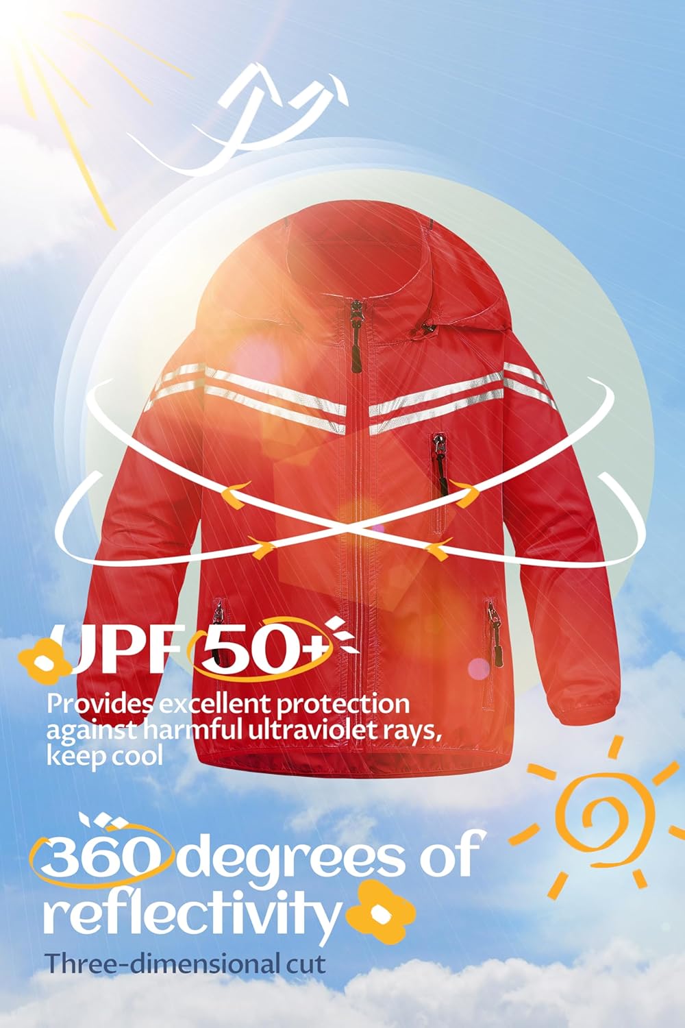 CREATMO US Boys Girls Rain Coat Kids Reflective Cycling Jacket Waterproof Packable Children Windbreaker With Removable Hood