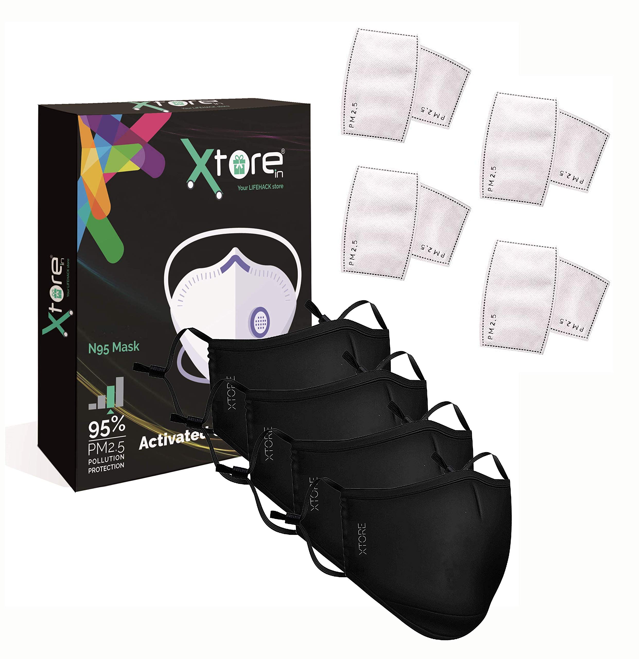 Xtore® N-95 Ultra Comfortable Anti Pollution Mask | Without Breathing Valve - (Pack of 4 masks, 8 filters) (B08DDJ3GMB) Amazon Price History, Amazon Price Tracker