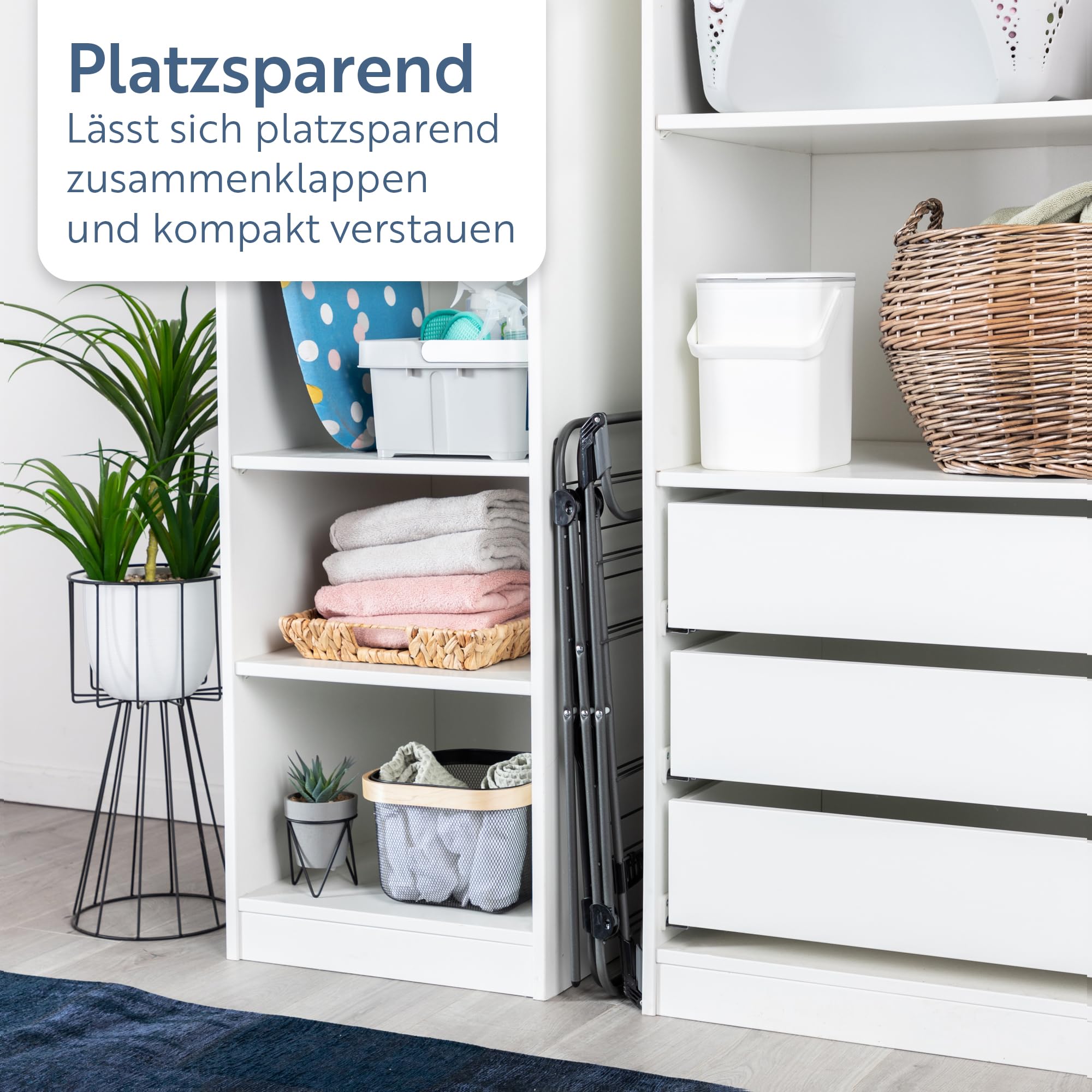 Minky Premium Sure Grip 3-stufiger Wäscheständer, Innen- und Außenbereich, rutschfeste Stangen, klappbar, inklusive 4 Eckhaken
