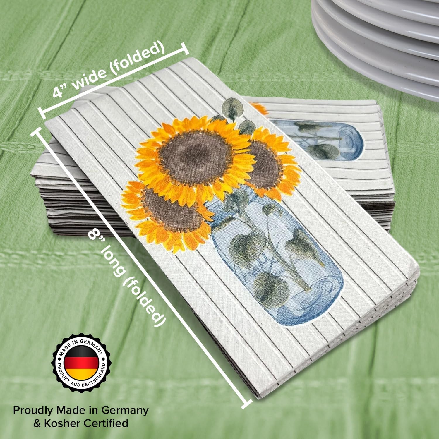 SimuLinen Decorative Sunflower Disposable Bathroom Guest Towels - Cloth-Like, Single-Use, Linen Feel Paper Towels, 12x17", 300ct (Made in Germany)