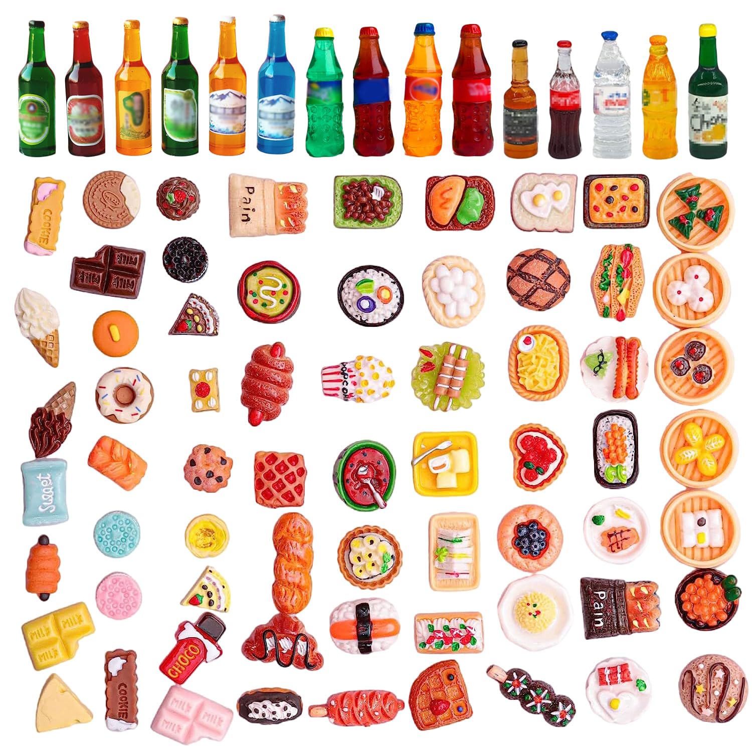 80 Pieces Mini Food Play Food Toy Food Pretend Food Plastic Food Toy Food Set Simulated Food and Drink Food Toys (Random Style) Suitable for Making Hair Clips and Decorating Dollhouses