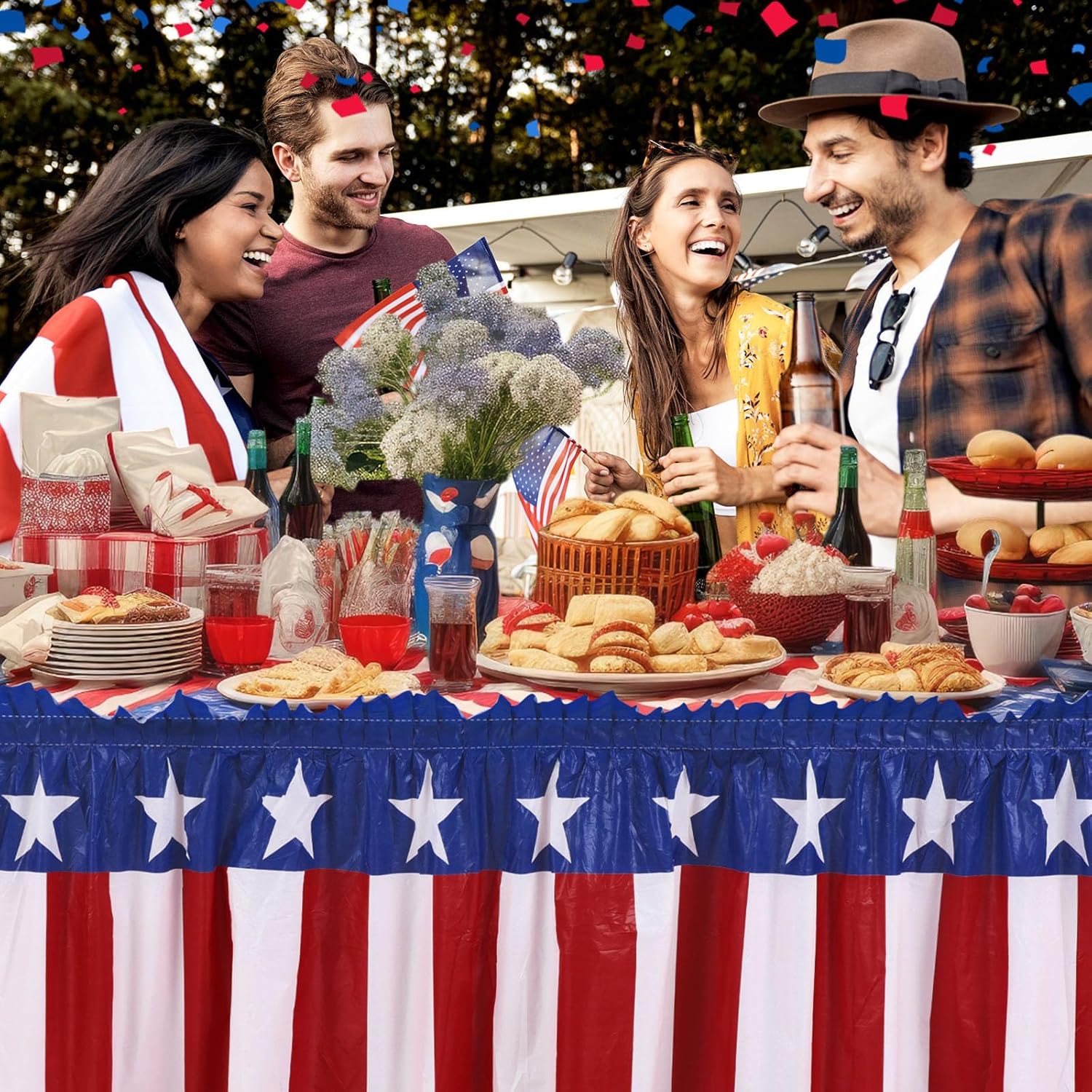 3 Pack 4th of July Plastic Table Skirts Decorations Red White and Blue Patriotic Disposable Table Skirts Fourth of July Independence Memorial Veterans Day 250th Anniversary Party Supplies