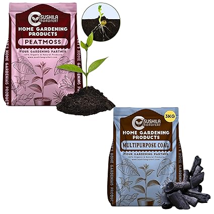 Sushila Agrofert Peat Moss for Plants-3KG and Sushila Agrofert Multipurpose Charcoal for Barbecue Grill, Pooja Havan, Dhoop, Gardening 3KG