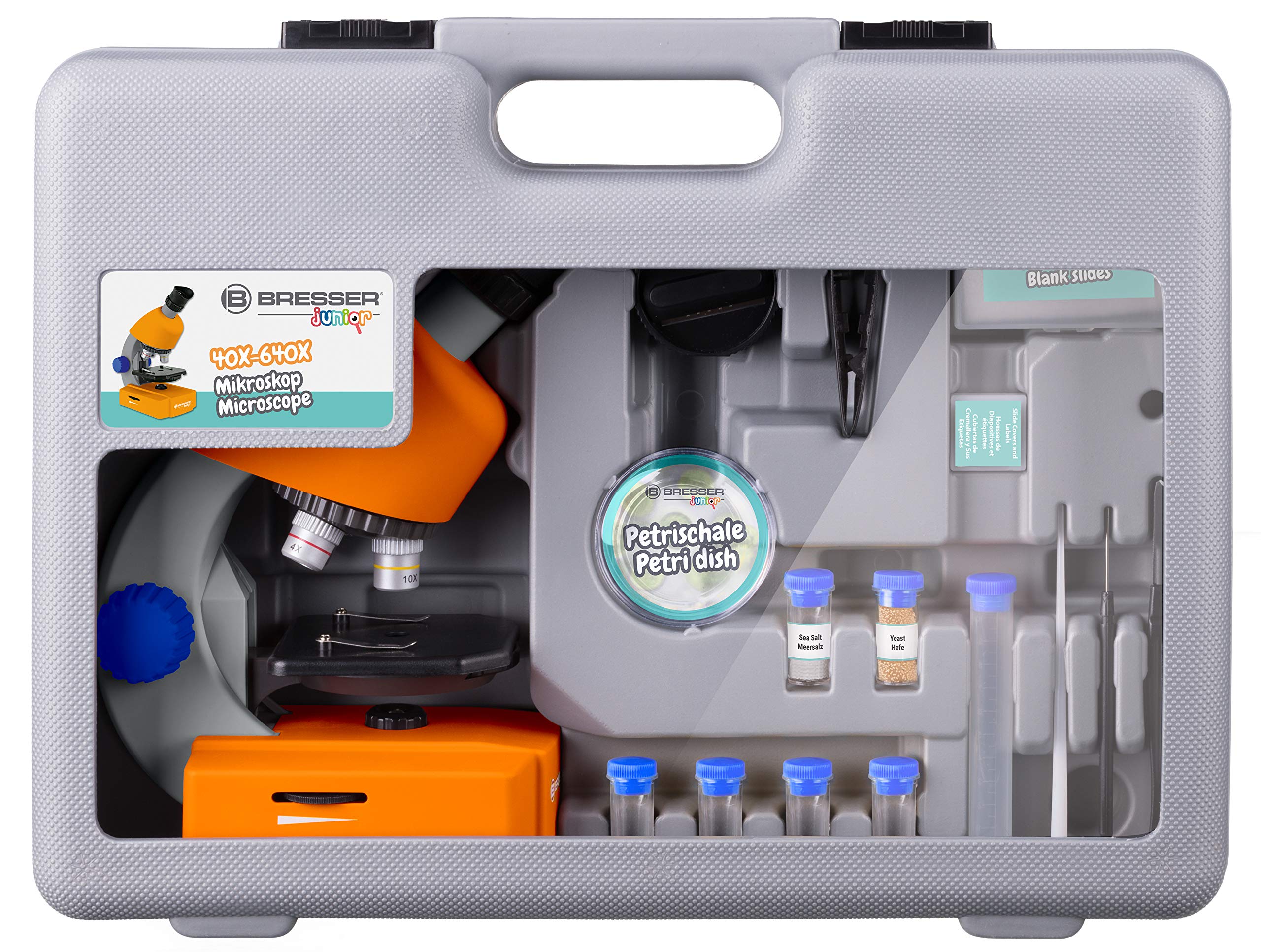 Bresser Optics 8851310 Optical Microscope 640x - Microscopio (Optical Microscope, 640x, 40x, 2X, Naranja, De plástico)