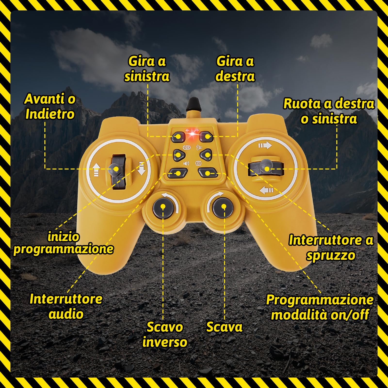FORMIZON Escavatore Radiocomandato per Bambini, 12 Canale Escavatore Giocattolo con Nebulizzazione, 1:12 Camion da Costruzione Telecomandati con Luci e Suoni, Regalo per Bambini 6+ Anni