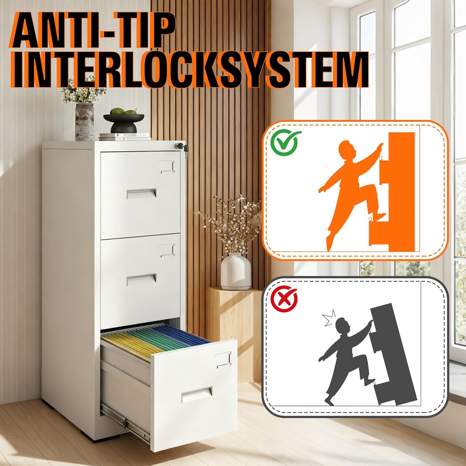 3 Drawer File Cabinet with Lock, Metal Filing Cabinet for Home Office, Vertical File Cabinet for Letter/Legal/A4/F4 Documents, Easy to Assemble Steel Storage Cabinet