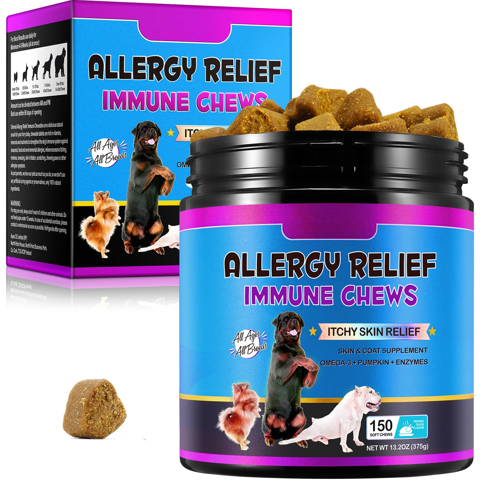 Allergy Relief Chewables for Dogs (150 Count) - Itch & Skin Supplement for Seasonal Allergies, Hot Spots, Itchy Skin - Natural Omega-3 - Dog Allergy