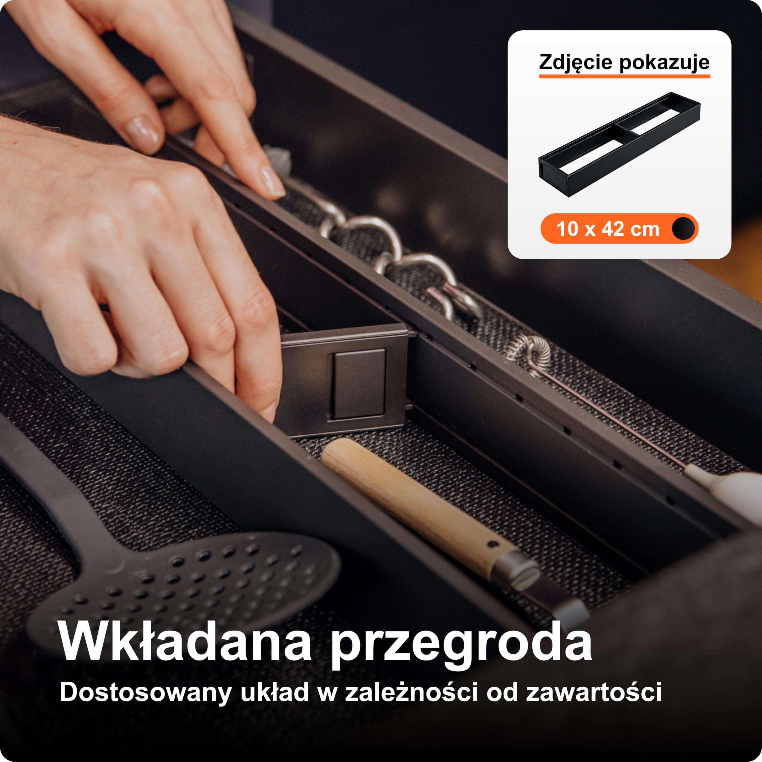 blum AMBIA-LINE organizer szuflady ze stali lakierowanej proszkowo | idealny do kuchni, łazienki i pokoju | rozszerzalny modułowo | 42×22×5 cm | z płytką magnetyczną | Biały jedwab