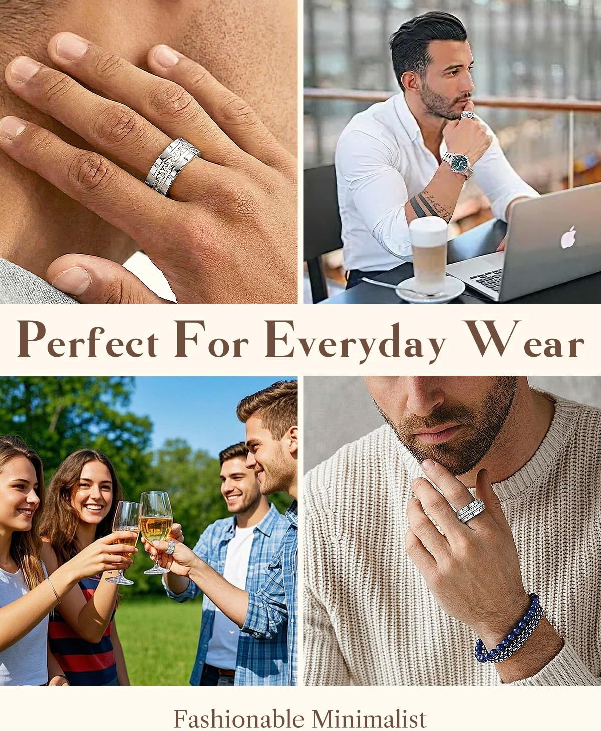 8mm Mens Gold Wedding Band with Cubic Zirconia Silver Eternity Ring CZ Inlaid 18K Gold Plated Stainless Steel Rings for Men, Rings Size 5-12