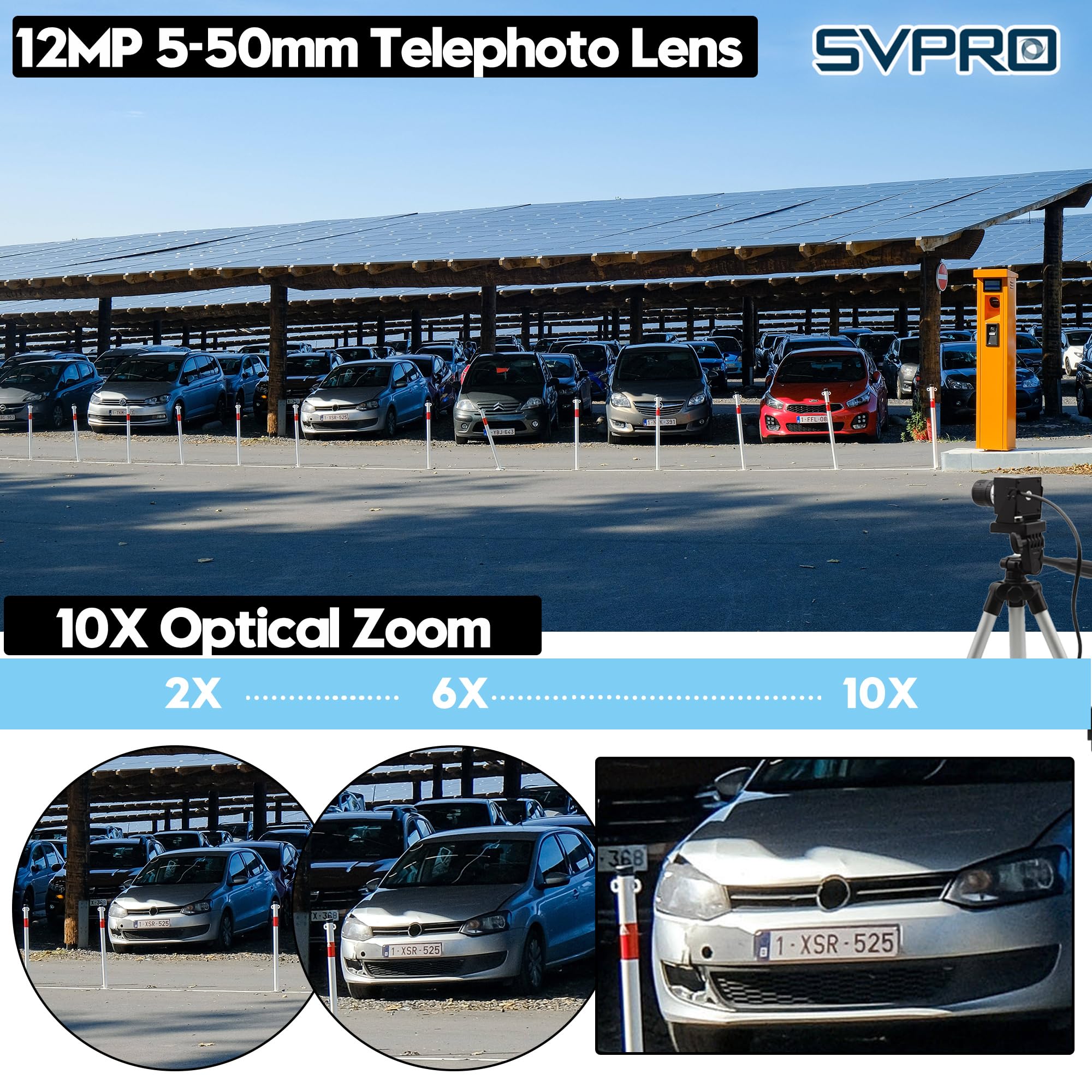 SVPRO Fotocamera USB da 12 MP con teleobiettivo da 5-50 mm, zoom ottico 10x, webcam manuale 1080p 120 fps ad alta velocità UVC macro per PC/Mac/Linux/Android (obiettivo variabile professionale da 12