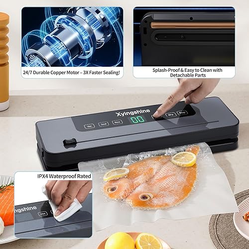 Miniatura 2 de Vacuum Sealer Machine- 75Kpa 6-in-1 Compact Vacuum Sealer for Food with Digital Timer, DryMoist Food Modes & 50 Bags, Built-in Cutter (Sliver)