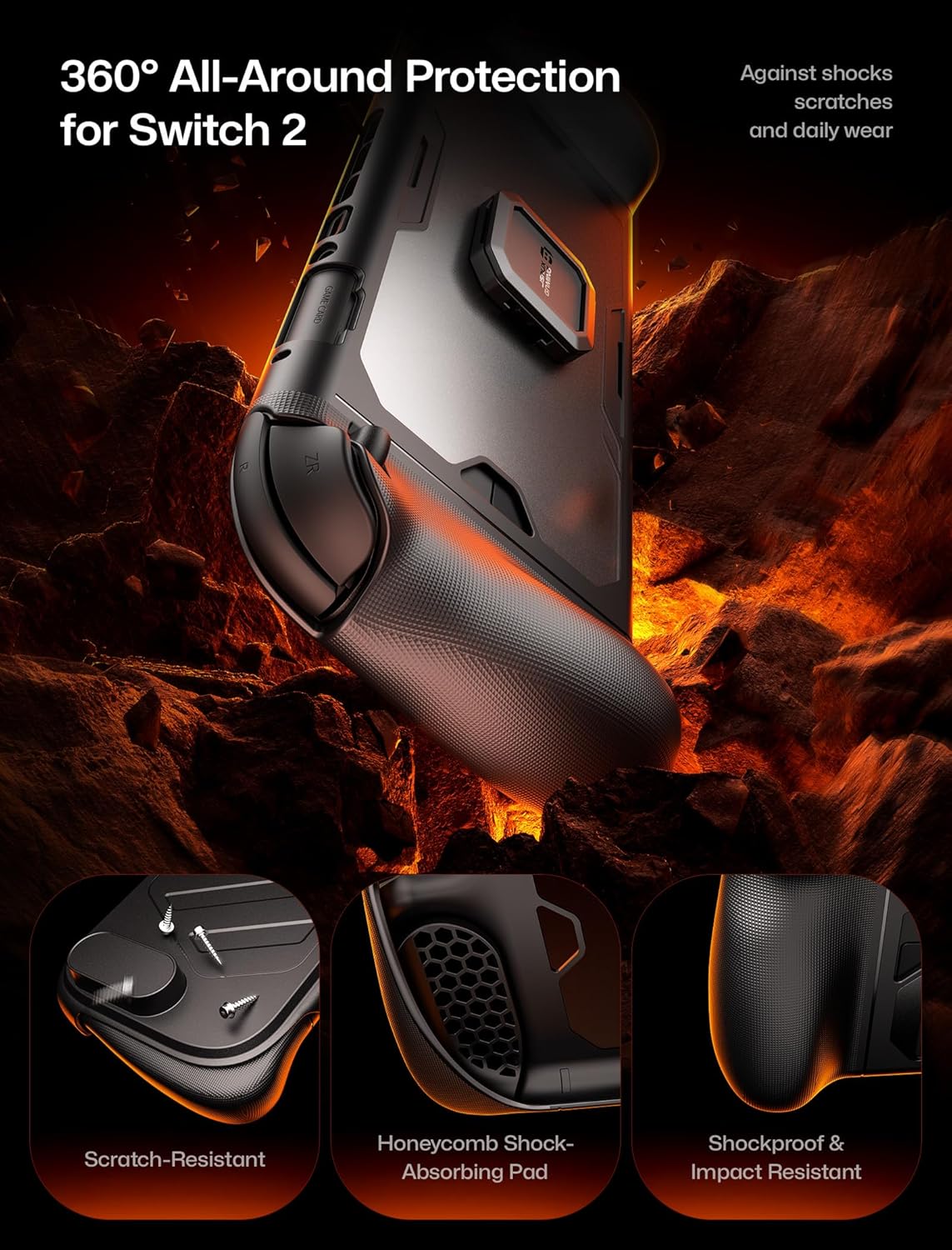 JSAUX 360° Full-Body Protective Case for Nintendo Switch 2, PC0121 Shockproof ModCase with Front Cover, Metal Kickstand & Silicone Strap, Ergonomic Anti-Slip Grip, Compatible with Switch 2 - Basic Set - Image 3