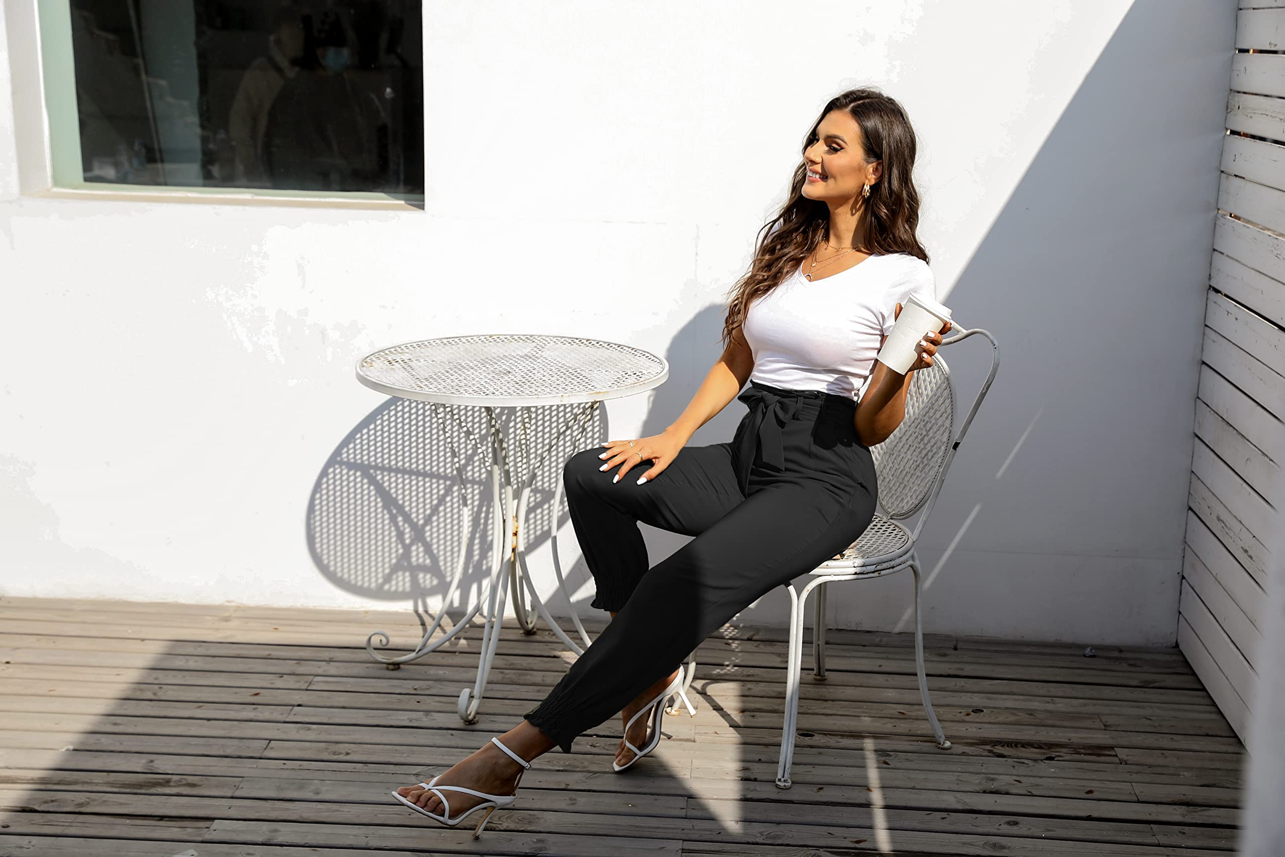 GRACE KARIN Womens Casual High Waist Pencil Pants with BowKnot Pockets