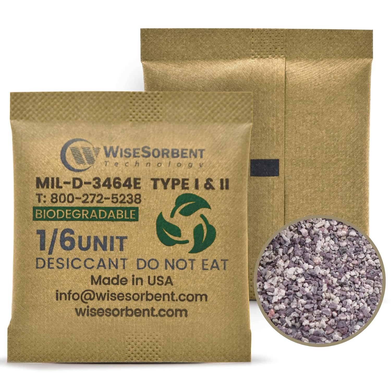 Wisesorb 1/6U Kraft Clay Desiccants Packs for Storage, 6 Gram Bentonite Clay Desiccant Bags for Gun Safe, Food Safe Silica Gel Packets Alternative, Military Grade Moisture Absorbers [1500 Pack]