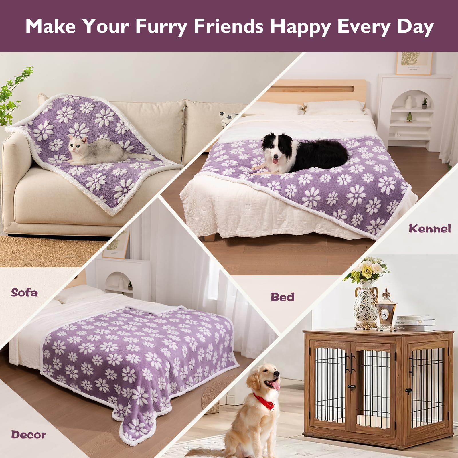 Manta impermeable para perro, cachorro, gato, bonita manta de perro con textura 3D para cama, sofá, manta suave a prueba de orina líquida para proteger muebles, 30 x 40 pulgadas, morado