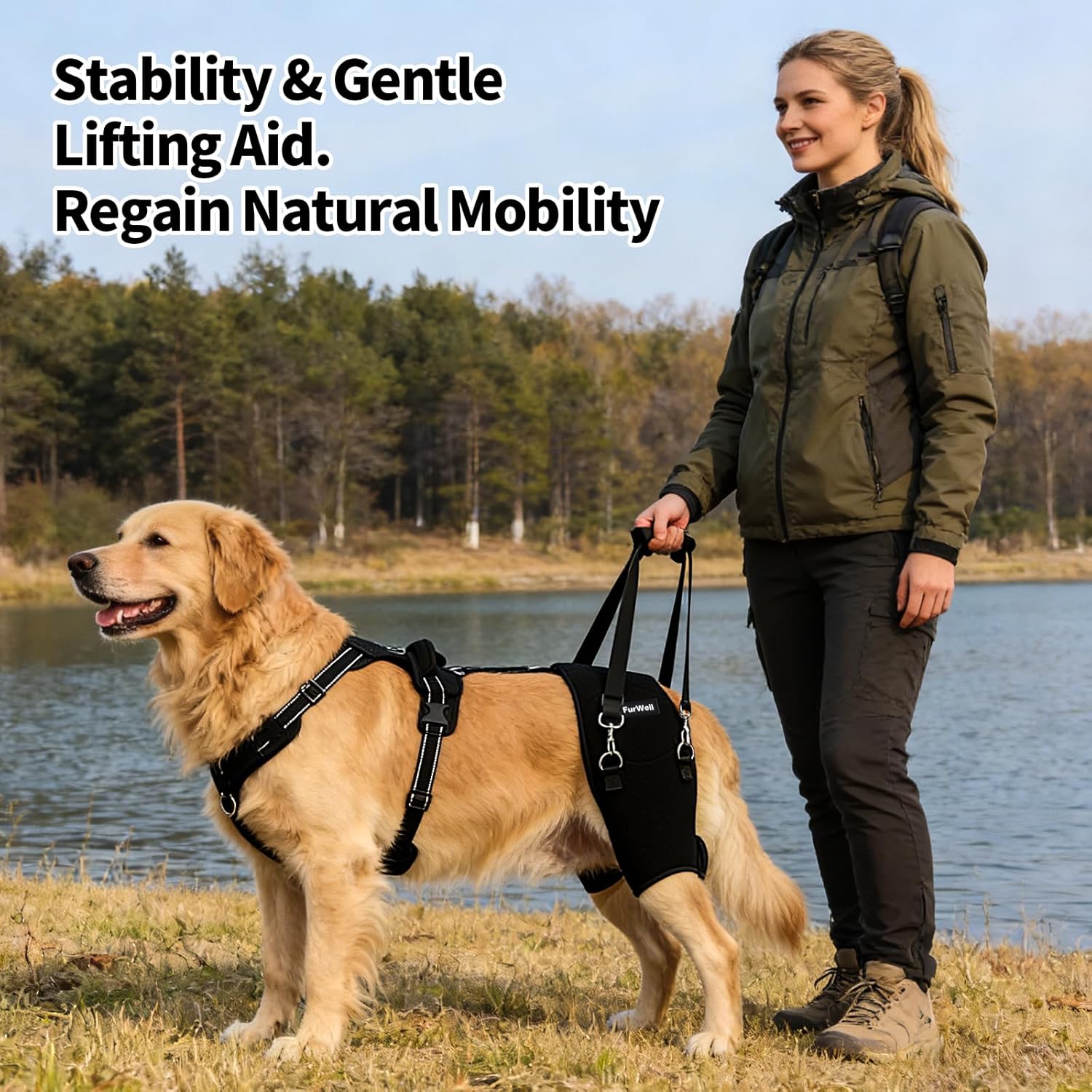 Dog Hip Brace for Hip Dysplasia & Arthritis - Adjustable Support Wrap with Removable Pads, Lifting Handle & Stabilizing Straps for Large Medium Dogs - Relief for Pain, Weakness & Lameness(L)