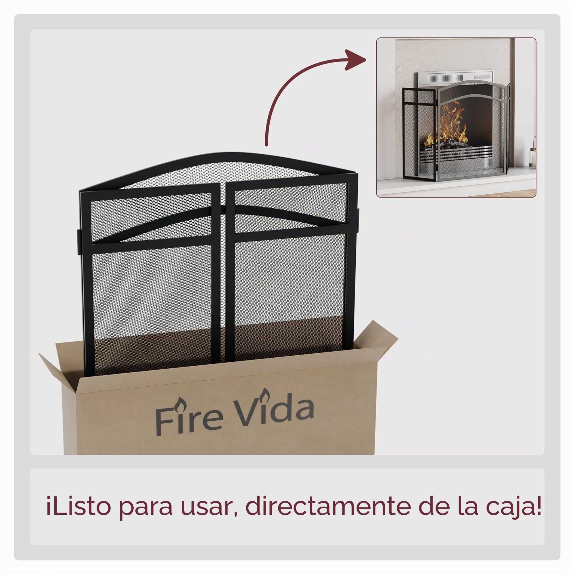 Fire Vida Milton Fire Screen - Protector contra chispas arqueado, Metal, Color Negro