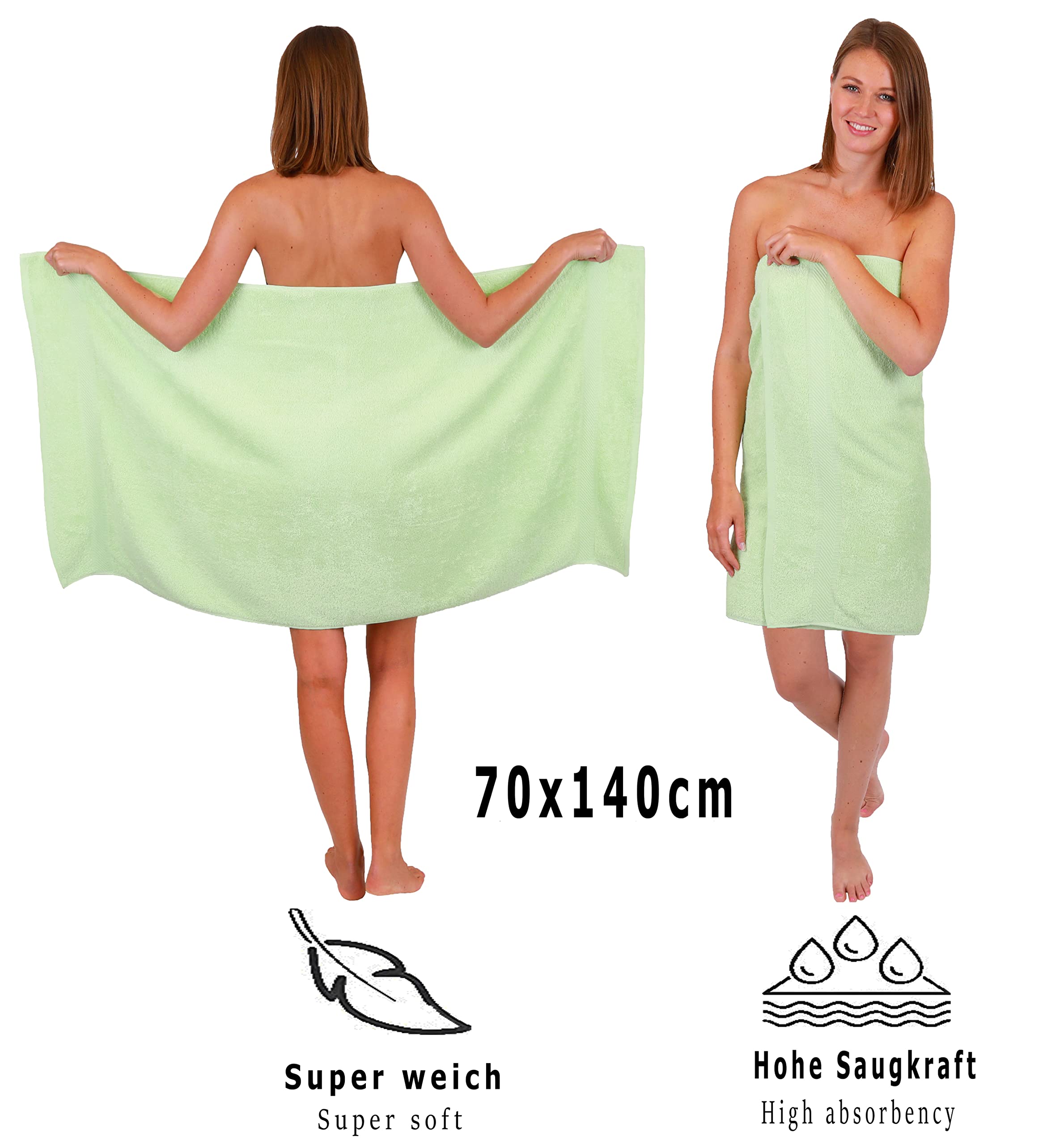 Betz Lot de 6 Serviettes de Bain draps de Bain Palermo 70 x 140 cm 100% Coton Couleur Vert
