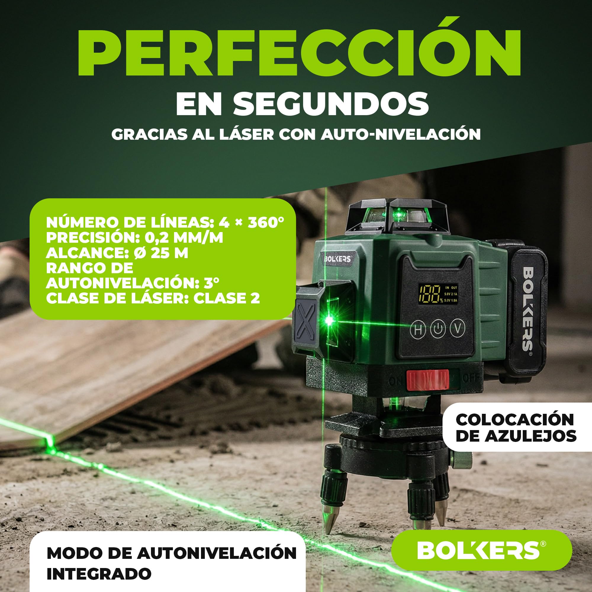 ProLaser 4x360° Nivel Láser de Líneas Cruzadas con Trípode - Láser Verde Autonivelante, Nivel Láser Construcción, 16 Líneas, 2 Baterías, Estuche & Accesorios para Azulejos, Pared & Instalación