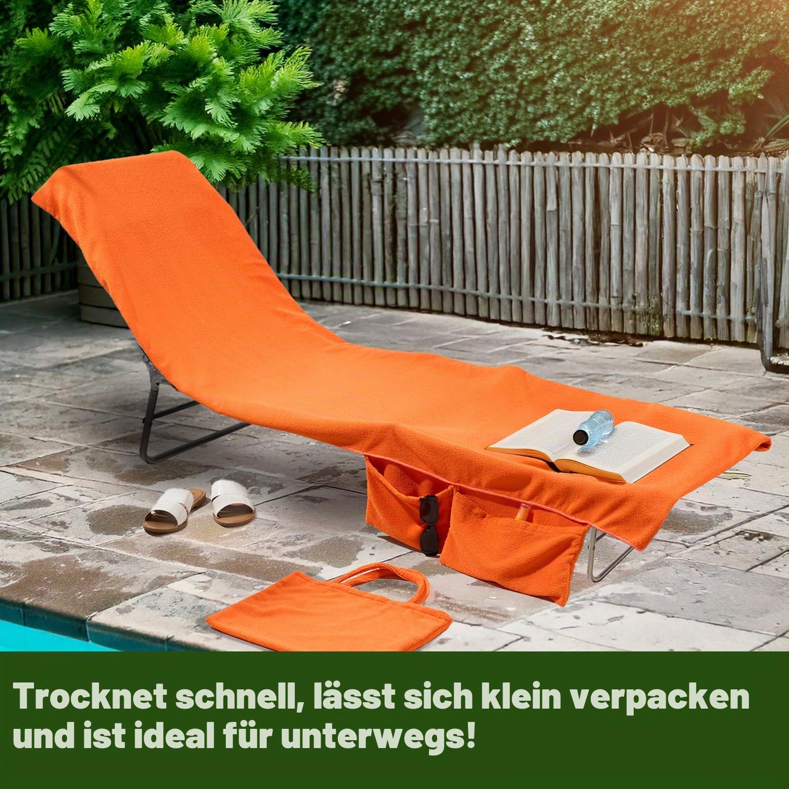 Brentfords Liegestuhl Handtuch für Sonnenliege Mit Tasche, Mikrofaser Schnelltrocknend Orange 75 x 215cm – Ansicht 4