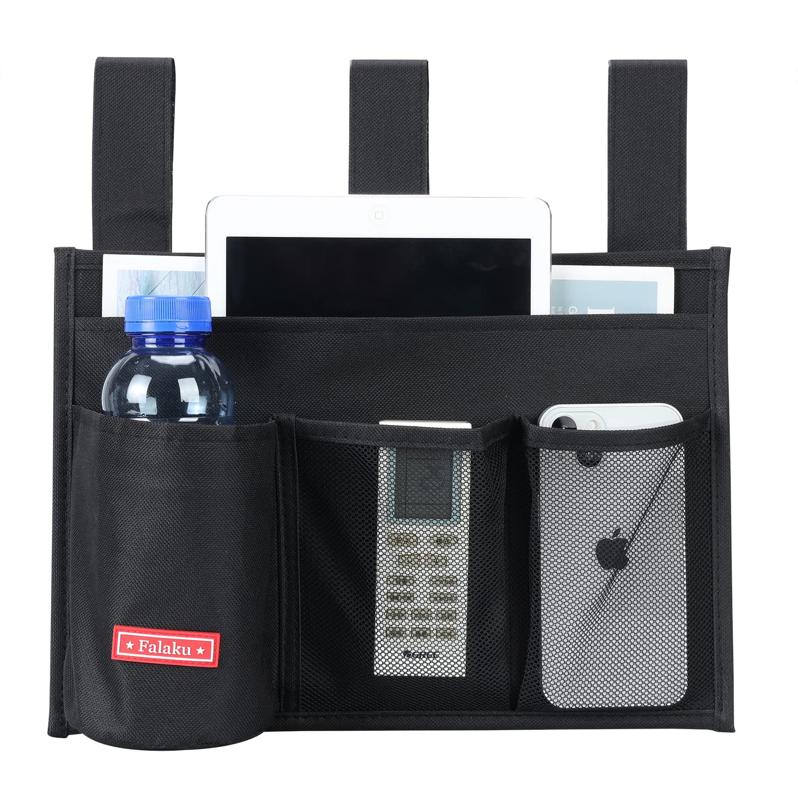 Falaku Hanging Bedside Caddy,Bedside Organizer Caddy for Bed Rails(Classic 4 Pockets-Black)