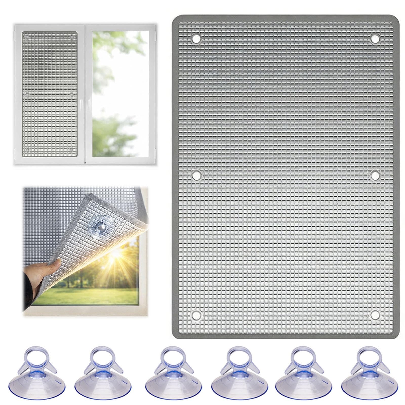 Total Blackout Privacy Window Film, Aluminium Foil Thermal Insulation Reflective Film, Heat Control Sun Protection Glass Films with Suction Cups Home Window Tint Heat Blocking(Gray,40x170cm)
