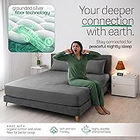 Vista 2 de Earthbound Grounding Well Sábanas de cama tamaño King – 90% algodón orgánico, 10% plata pura infundida Sábana bajera de bolsillo profundo Gris