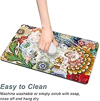 Vista 5 de Rnivvi Tapete de comida para perros, 12" x 19" pulgadas, tapete absorbente con diseño de flores para tazones de perros y gatos para comida y agua