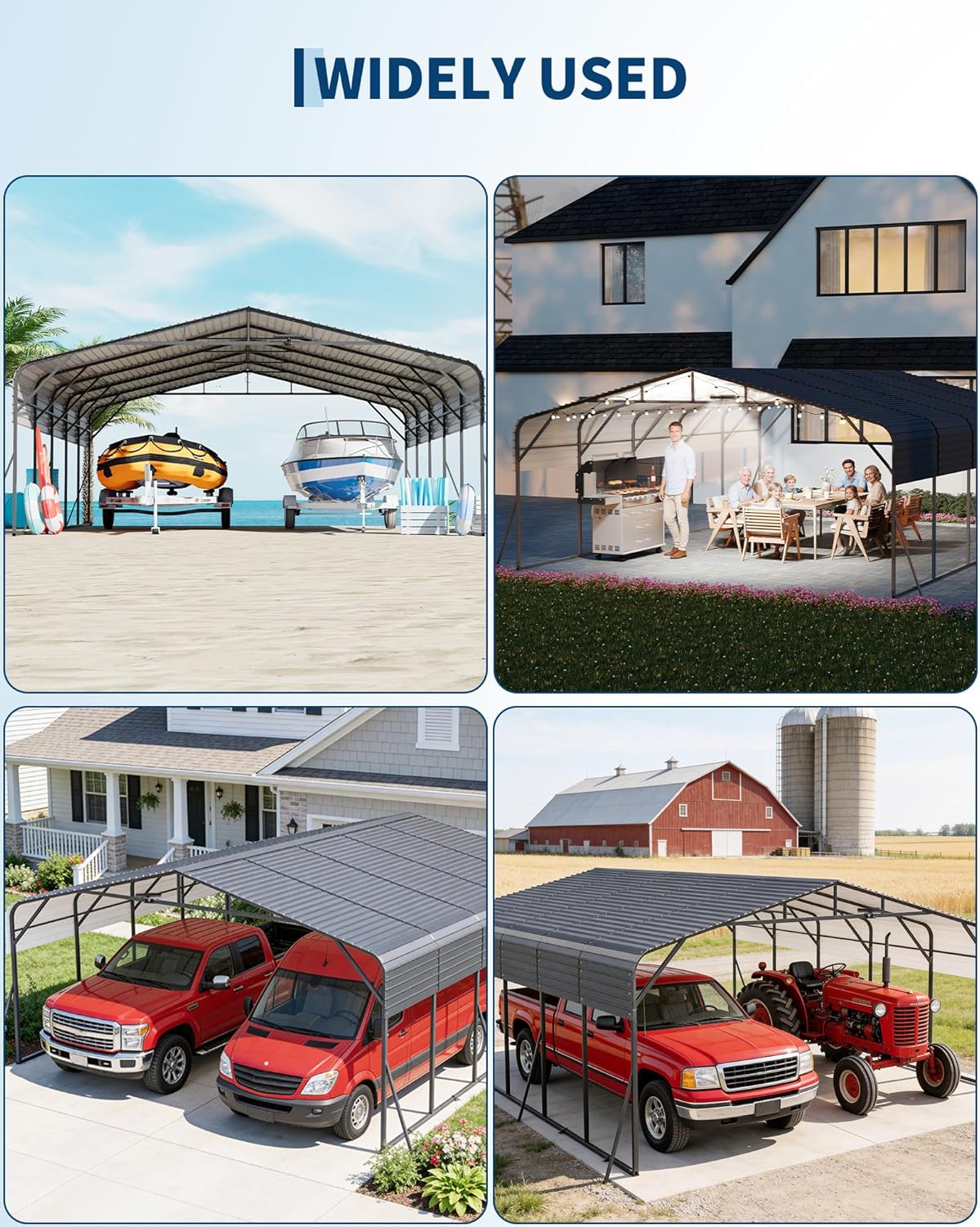 20x25FT Heavy Duty Metal Carport,Outdoor Portable Car Garage w/Led Light,Removable PE SideReinforced Base & Galvanized Steel Roof, Outdoor Car Port Canopy Shelter for Boats, Full-Sized Pickup Trucks