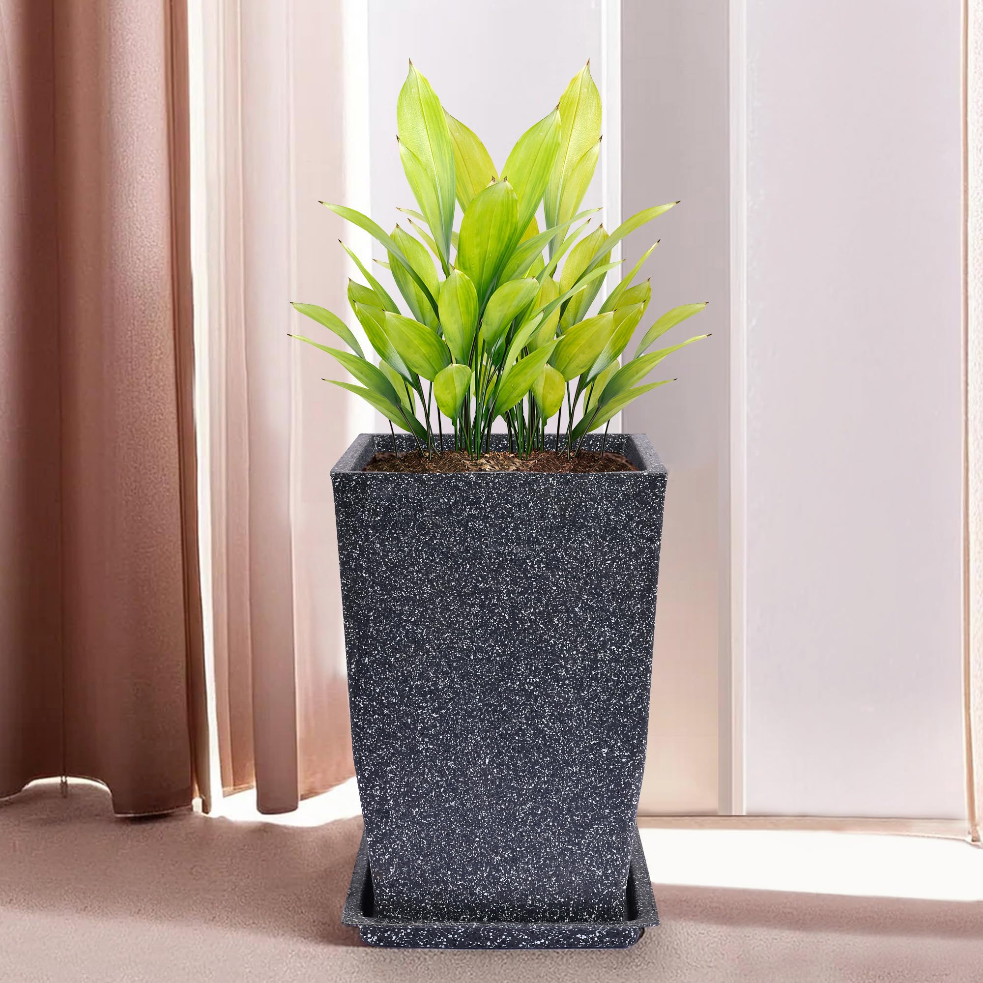 Kuber Industries Flower Pot with Plate | 12 Inch | Flower Pot Gamla for Home-Office & Garden | Lightweight Polymers Indoor-Outdoor Plant Pots | Flower Pot for Balcony | Marble Tower | Black (B0D4HVJCR3) Amazon Price History, Amazon Price Tracker