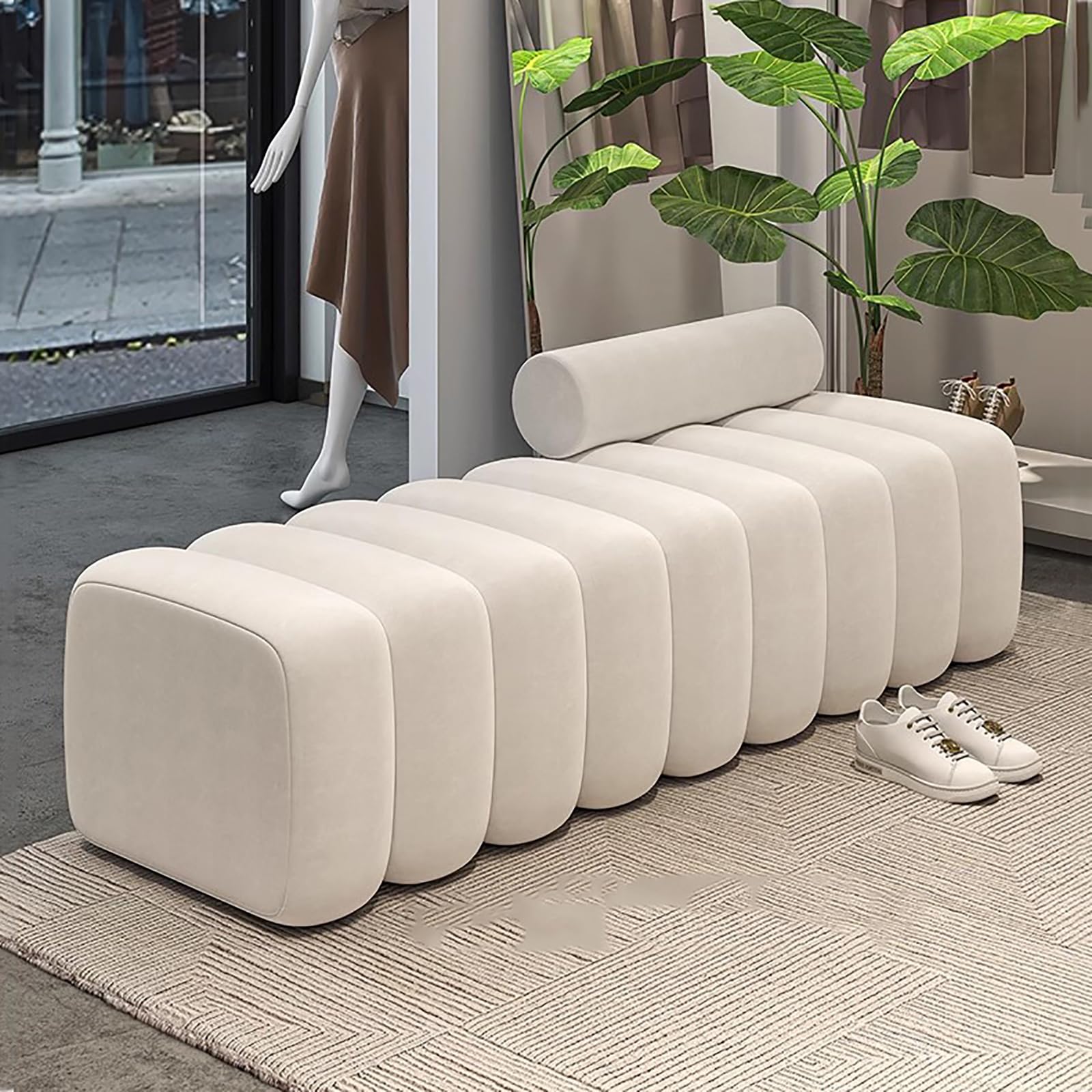 Banc de lit en velours rembourré blanc pour sublimer l'ambiance de votre chambre
