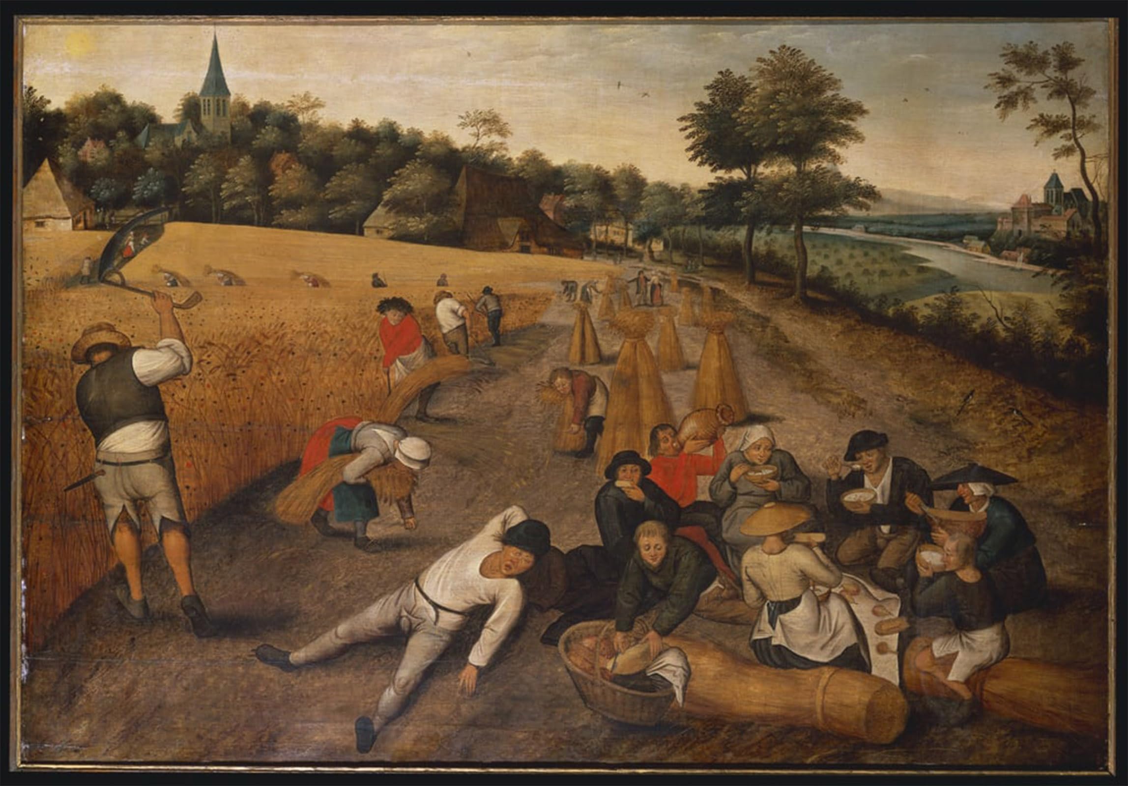 ARTXLXXBN Famous Painting Canvas Artwork Graffiti Print Summer Harvesters Working and Eating in a Cornfield by Pieter Brueghel the Younger Portrait Canvas Image for Home Decor 60x90cm