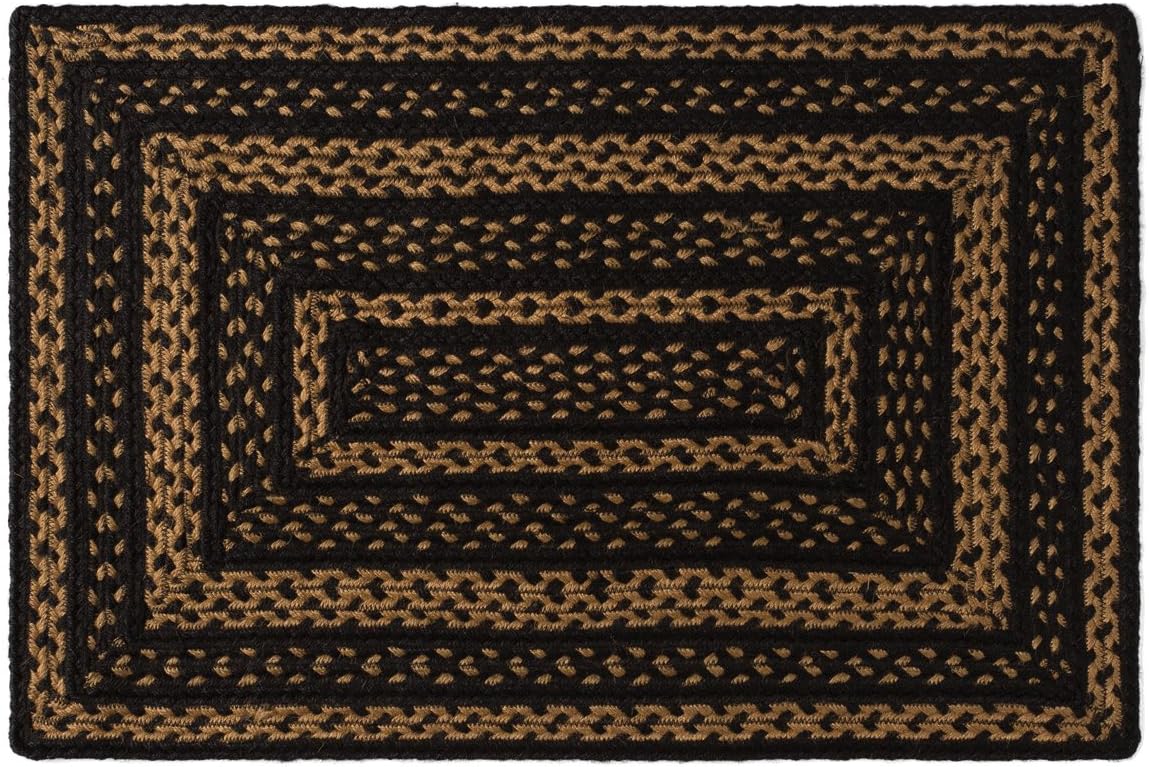 VHC Brands Classic Country Primitive Flooring - Farmhouse Jute Black Rug, 20x30, Plain