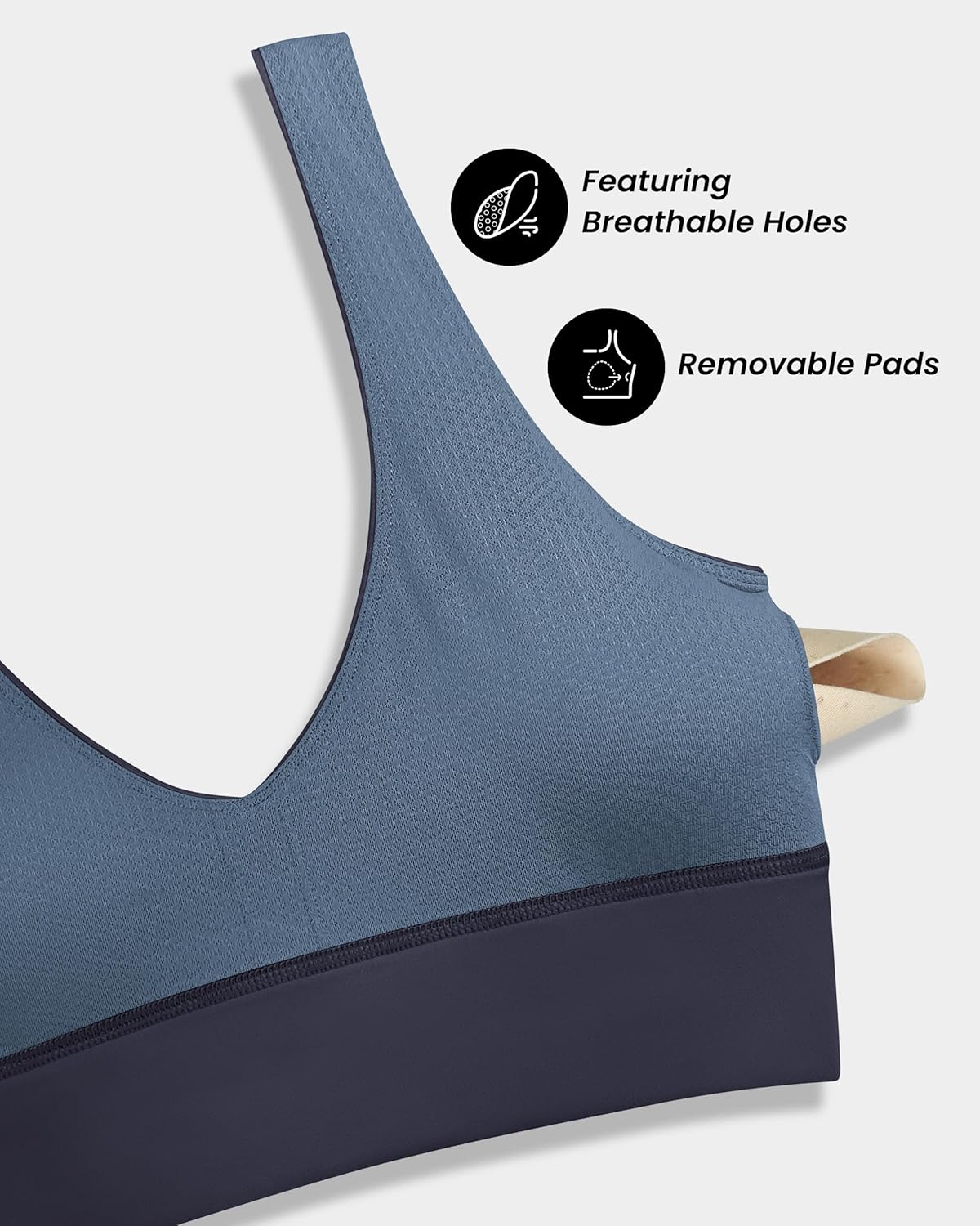 QUEENIEKE Women's V-Neck Sports Bra - U Back Medium Impact Wireless Padded Yoga Bra Crop Top for Workout - Image 4